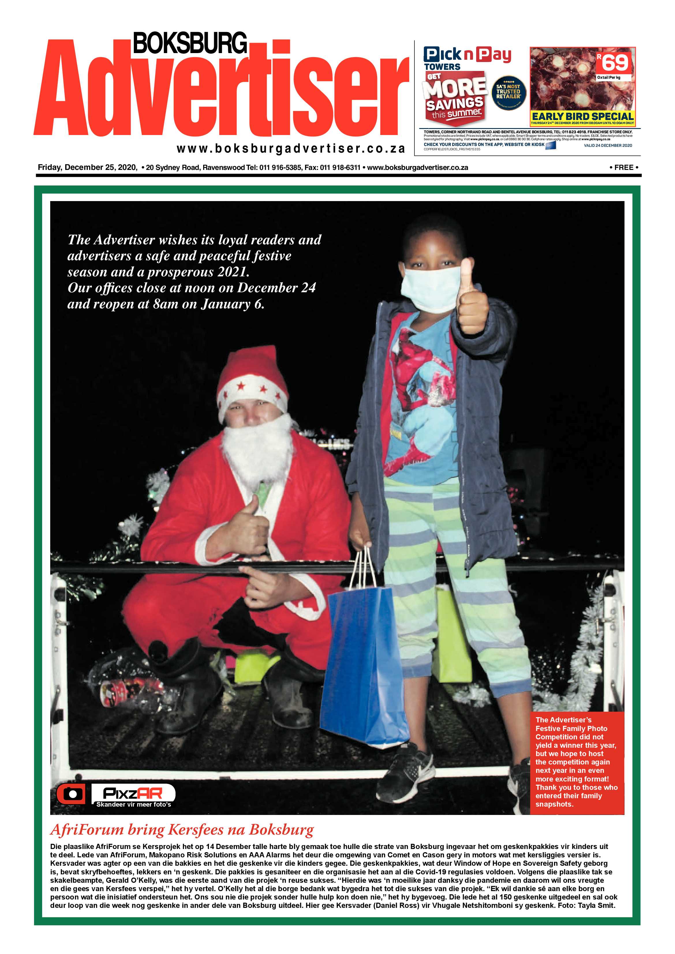 Boksburg Advertiser 22 December  2020 page 1