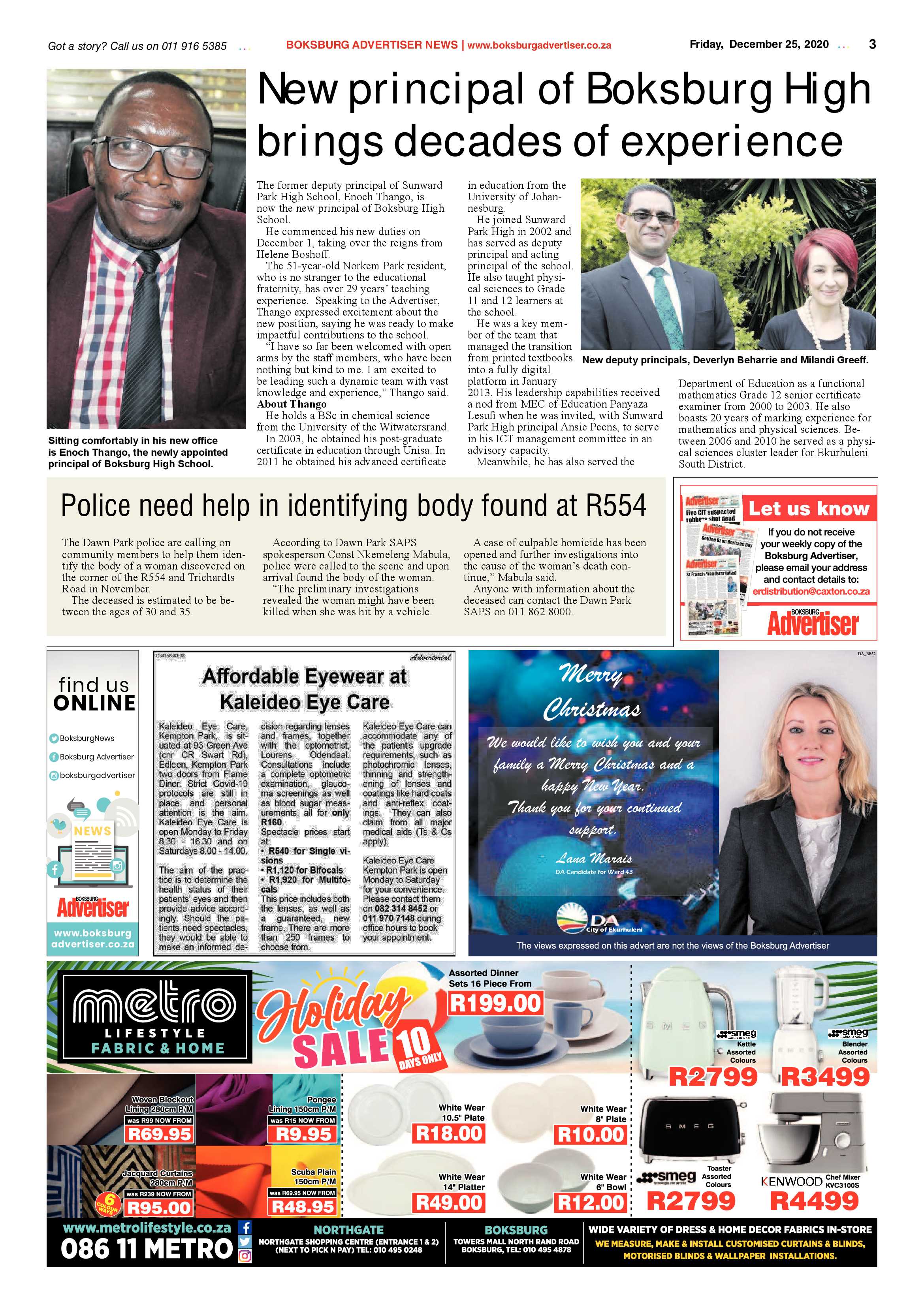 Boksburg Advertiser 22 December  2020 page 3