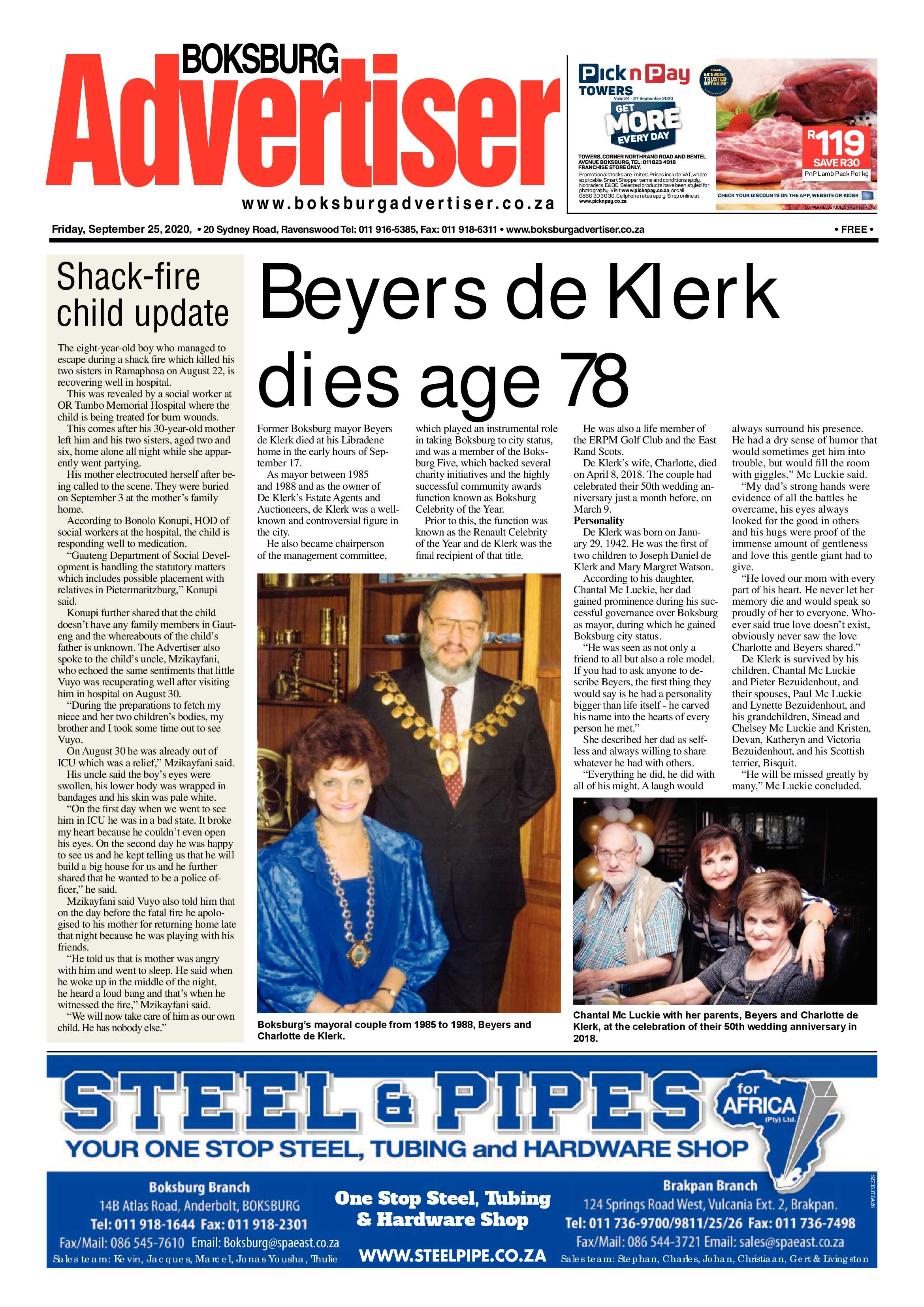 Boksburg Advertiser 22 September 2020 page 1