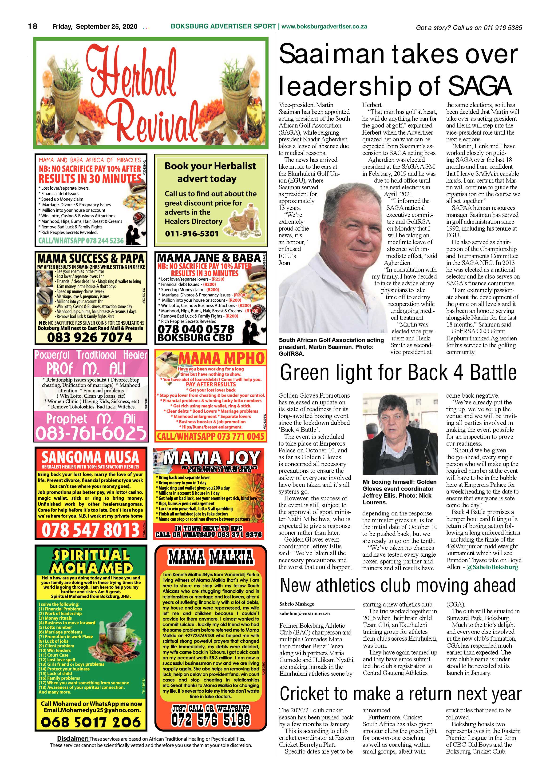Boksburg Advertiser 22 September 2020 page 18