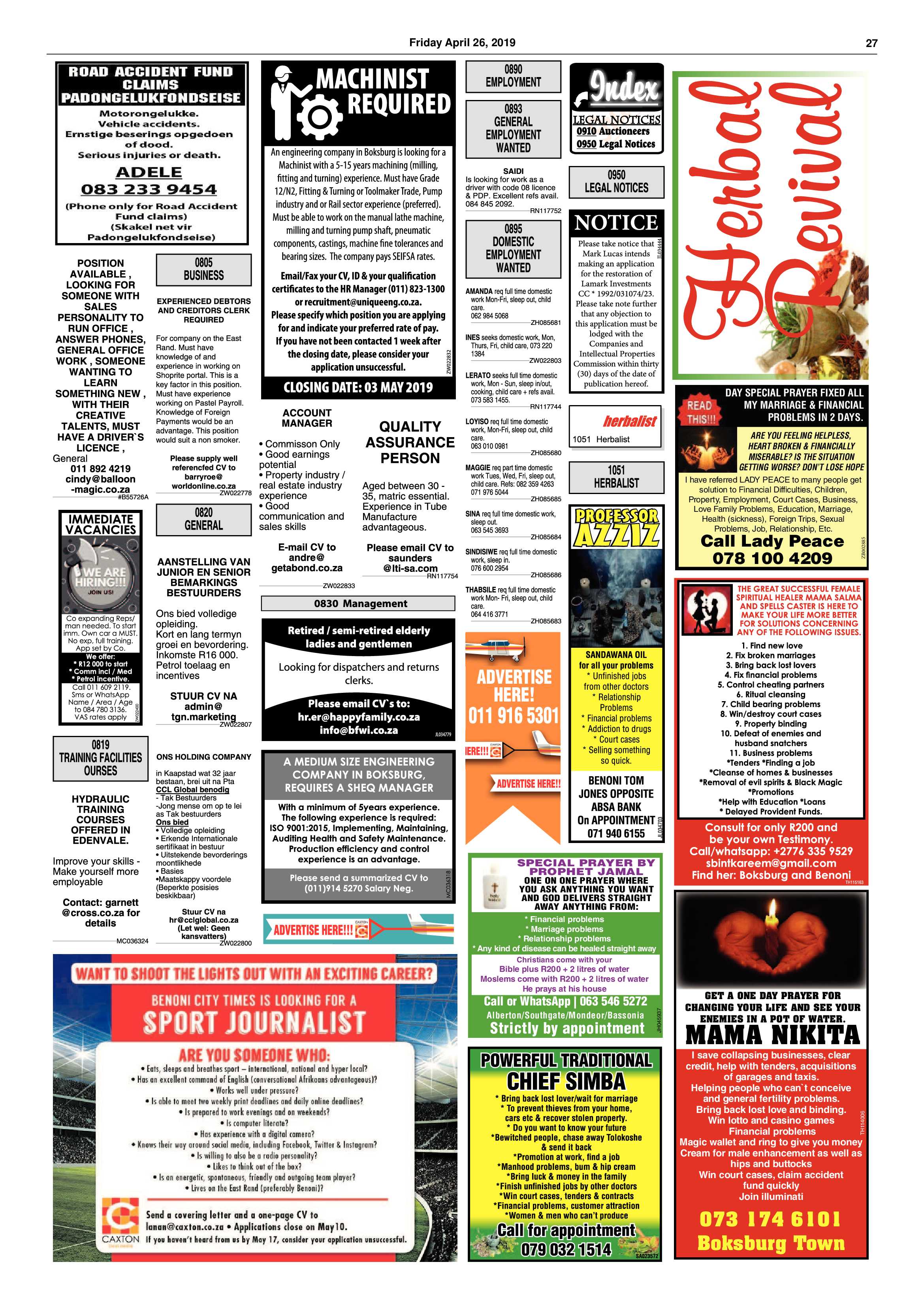 Boksburg Advertiser 23 April 2019 page 27