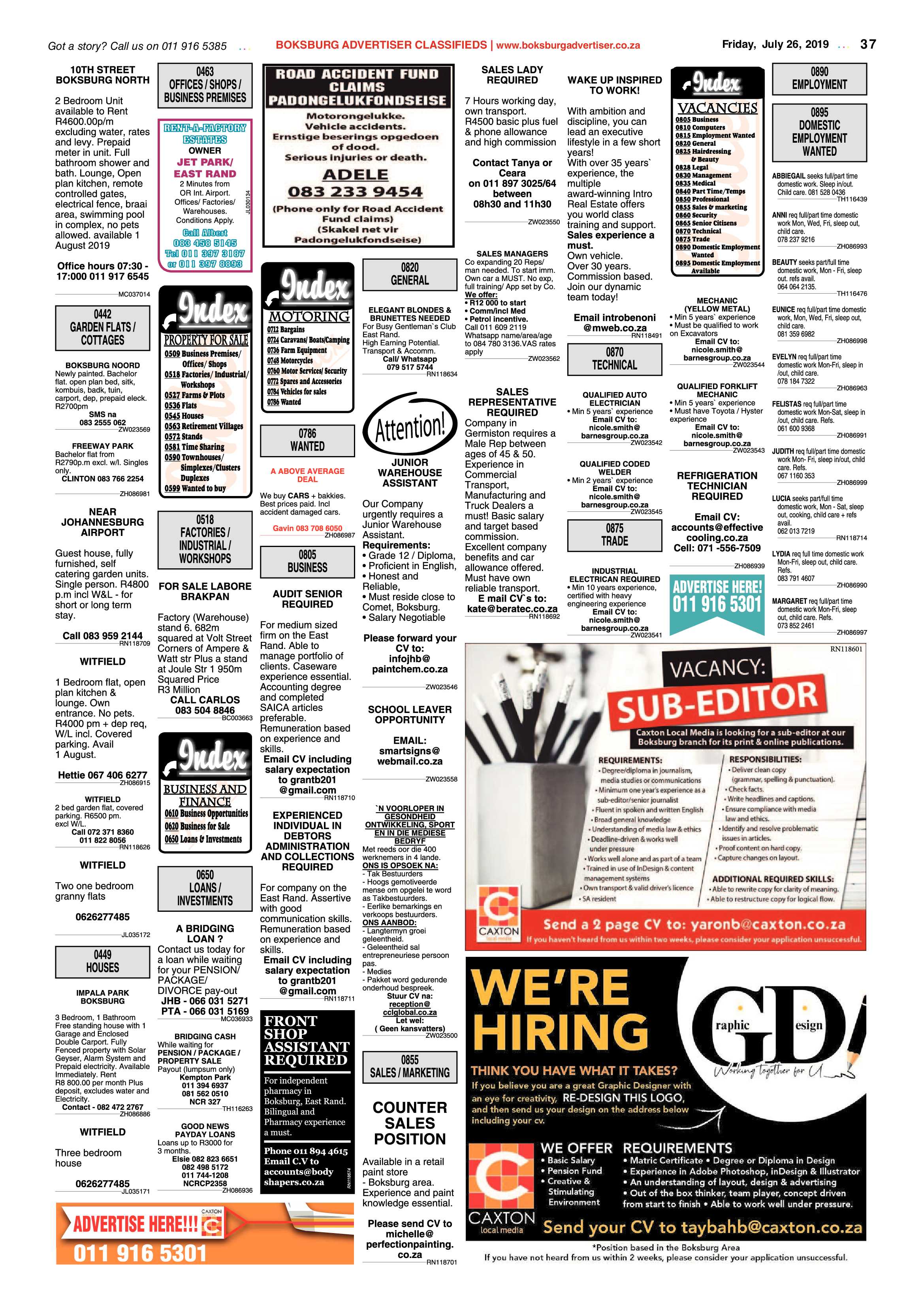 Boksburg Advertiser 23 July 2019 page 37