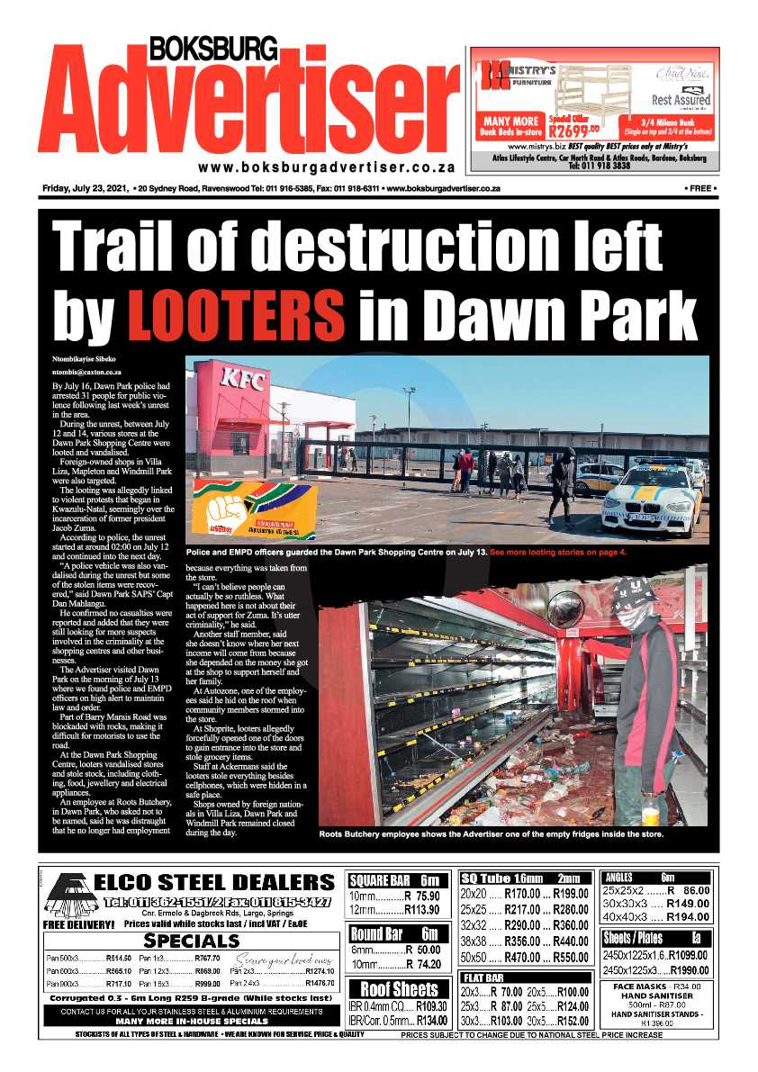 Boksburg Advertiser 23 July 2021 page 1