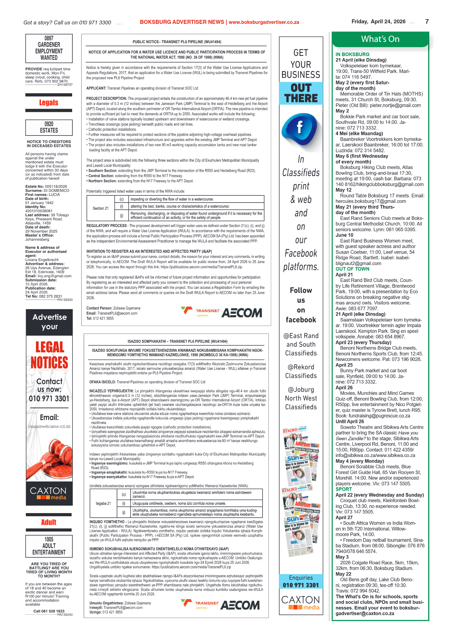 Boksburg Advertiser 24 April 2026 page 7