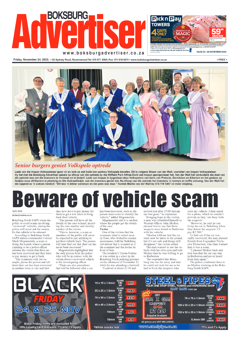 Boksburg Advertiser 24 November 2023 page 1