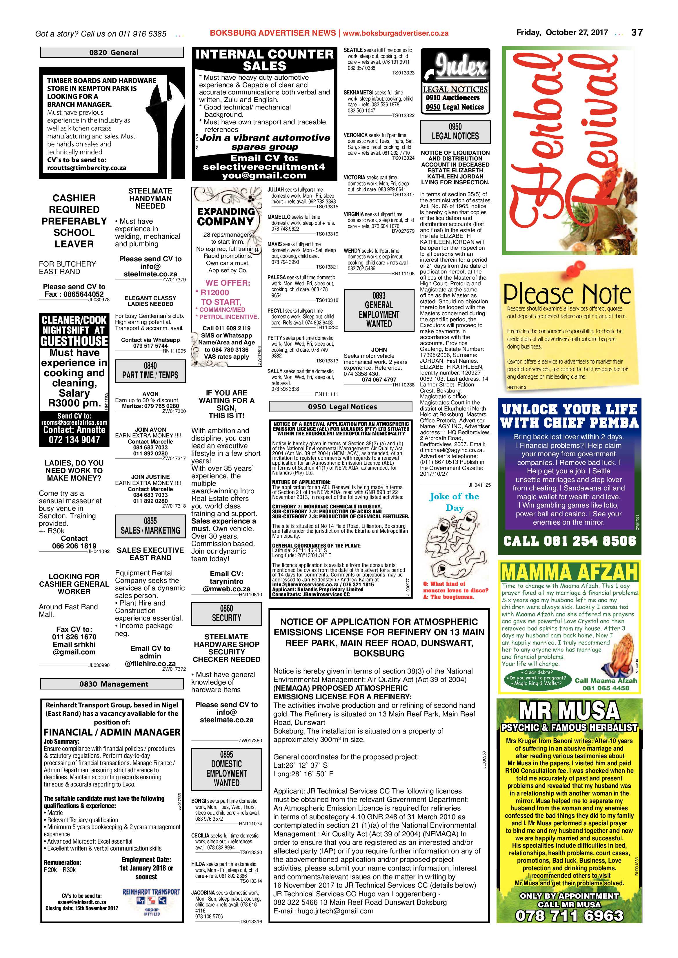 Boksburg Advertiser 24 October 2017 page 37