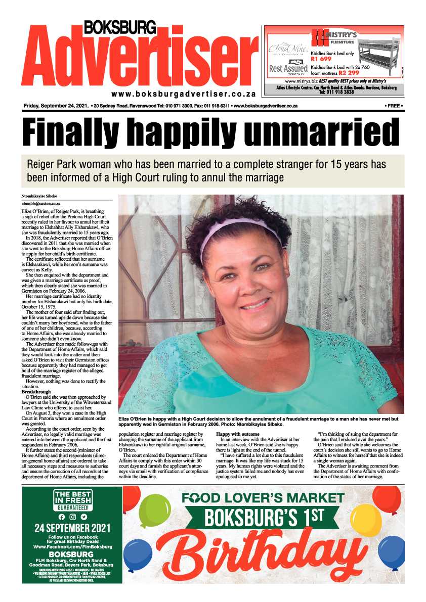 Boksburg Advertiser 24 September 2021 page 1