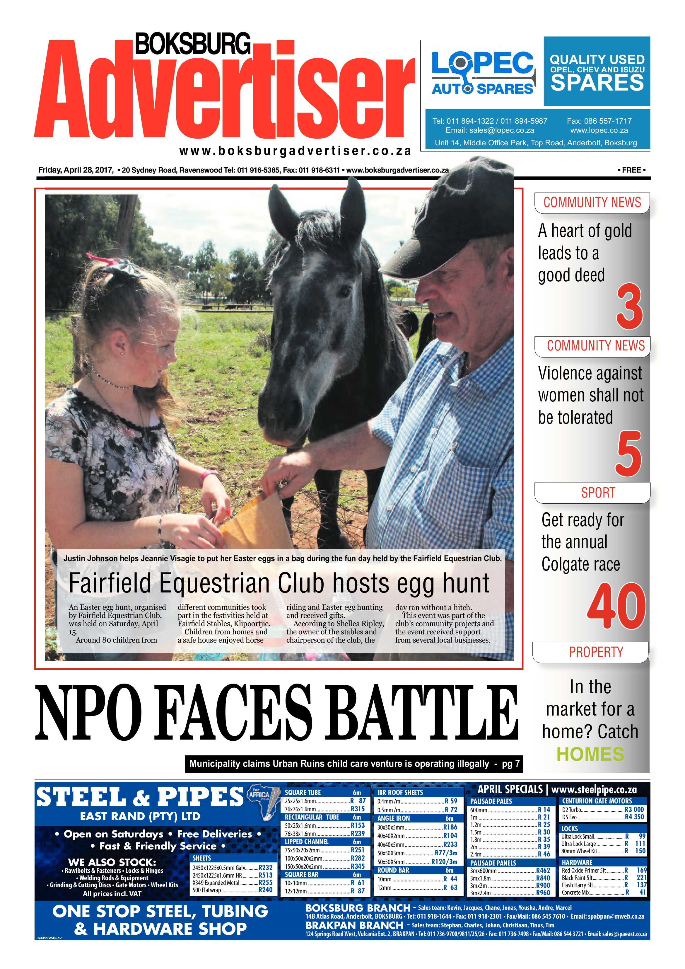Boksburg Advertiser 25 April 2017 page 1