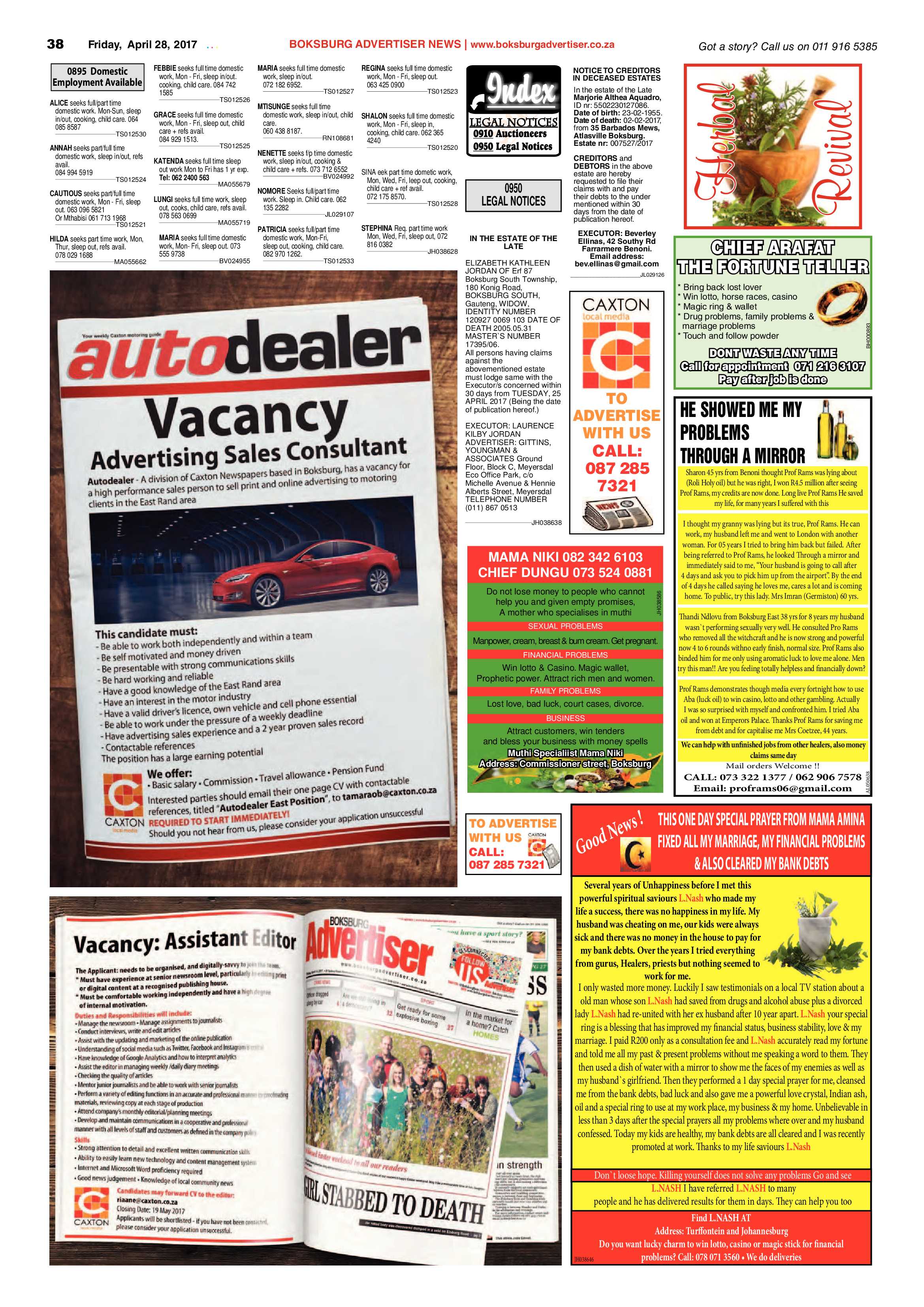 Boksburg Advertiser 25 April 2017 page 38