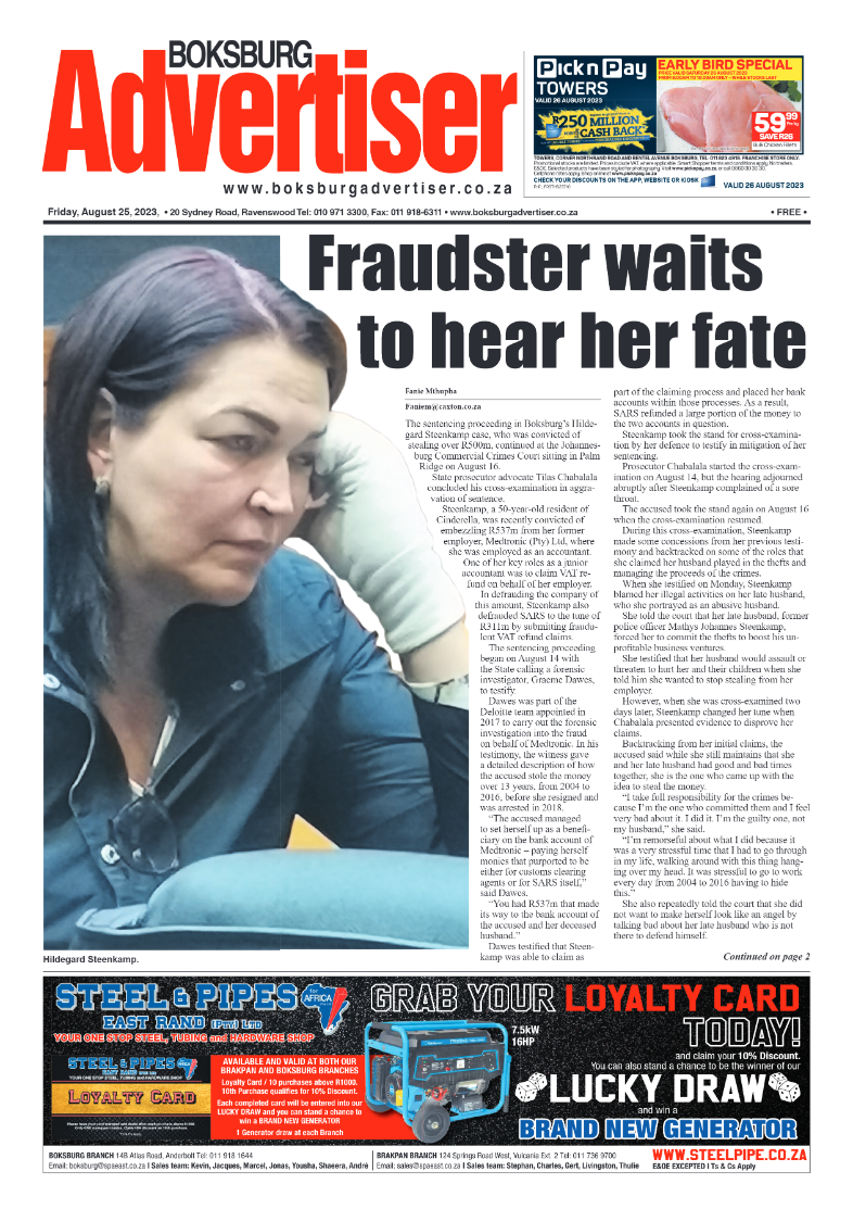 Boksburg Advertiser 25 August 2023 page 1