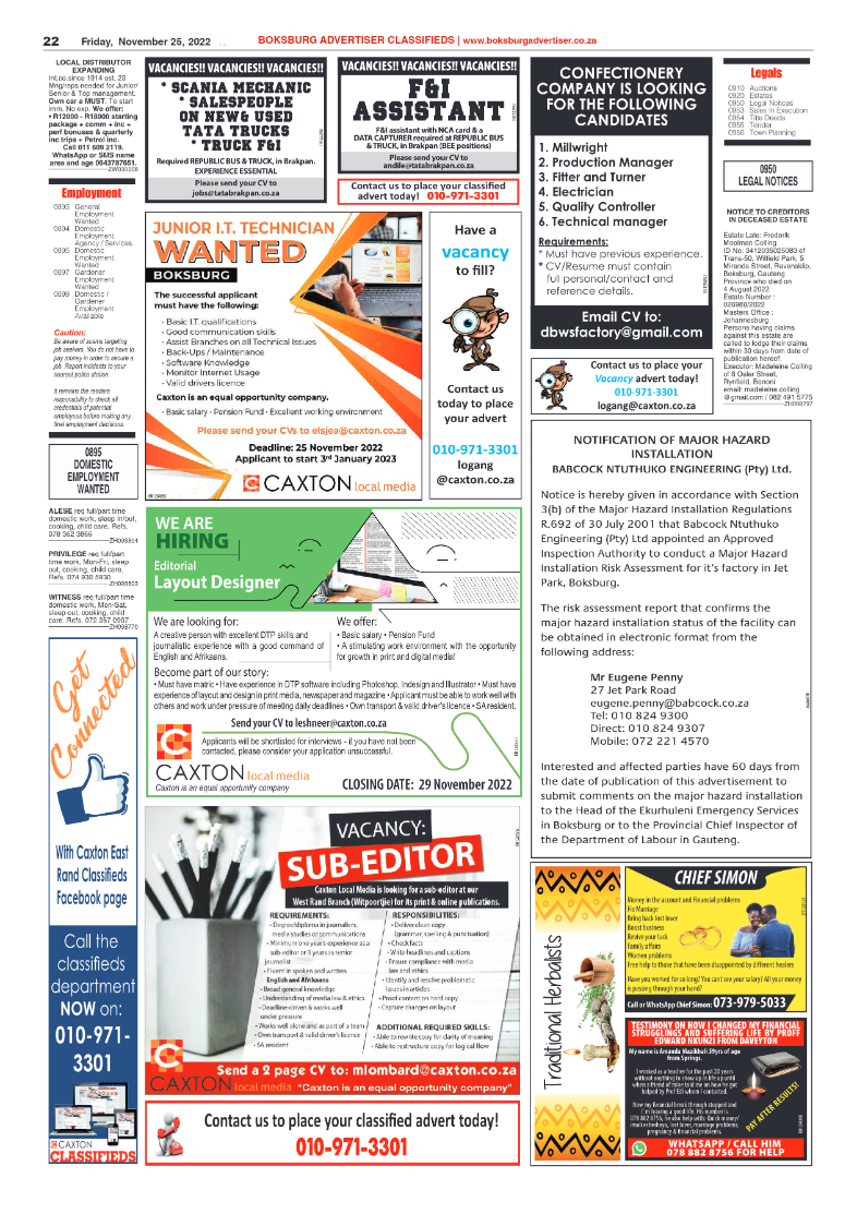 Boksburg Advertiser 25 Nov 2022 page 22