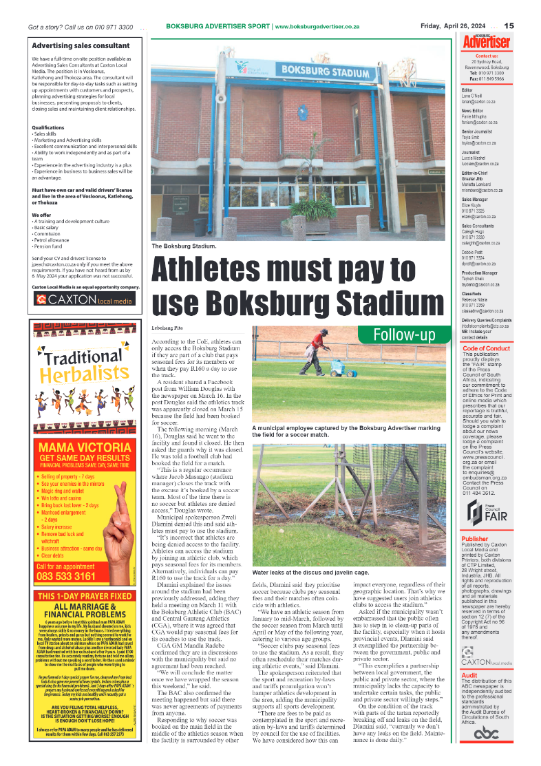 Boksburg Advertiser 26 April 2024 page 15