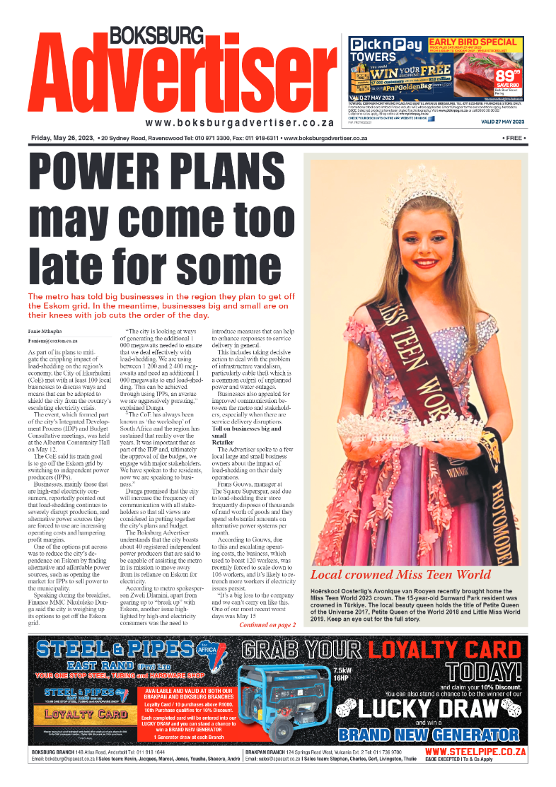 Boksburg Advertiser 26 May 2023 page 1