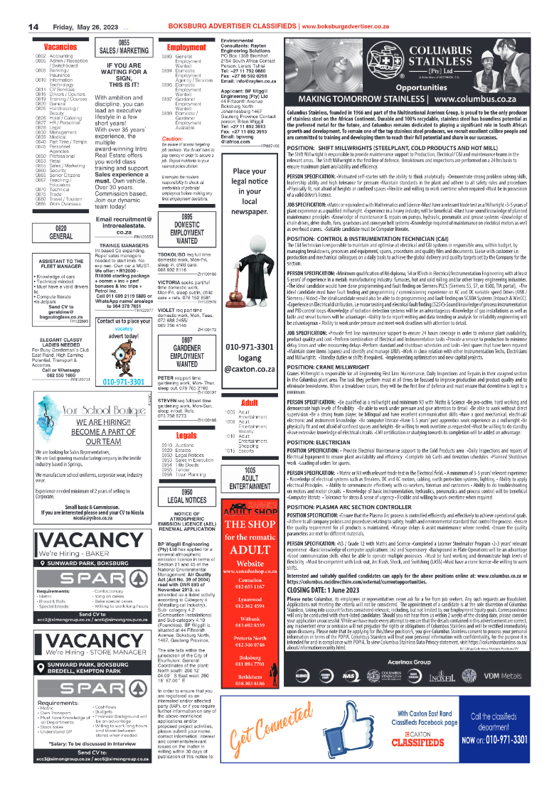 Boksburg Advertiser 26 May 2023 page 14