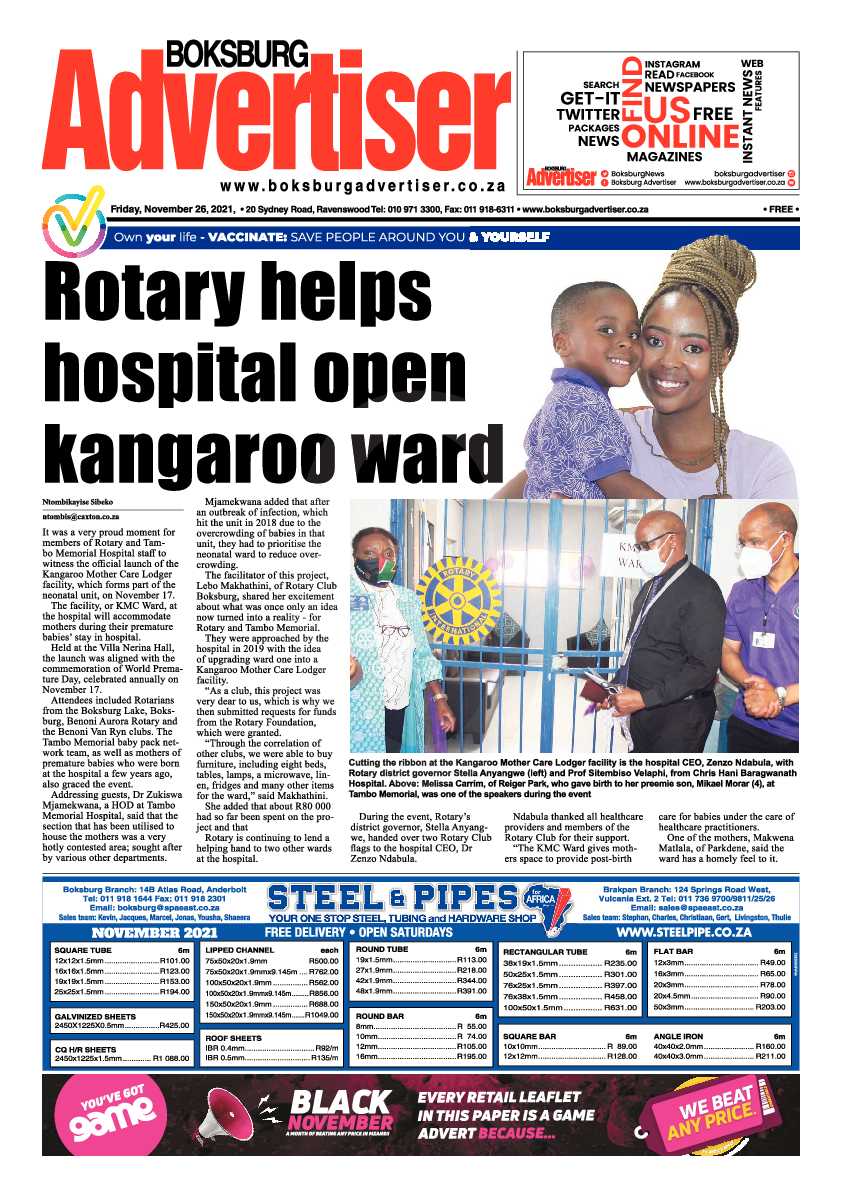 Boksburg Advertiser 26 November 2021 page 1