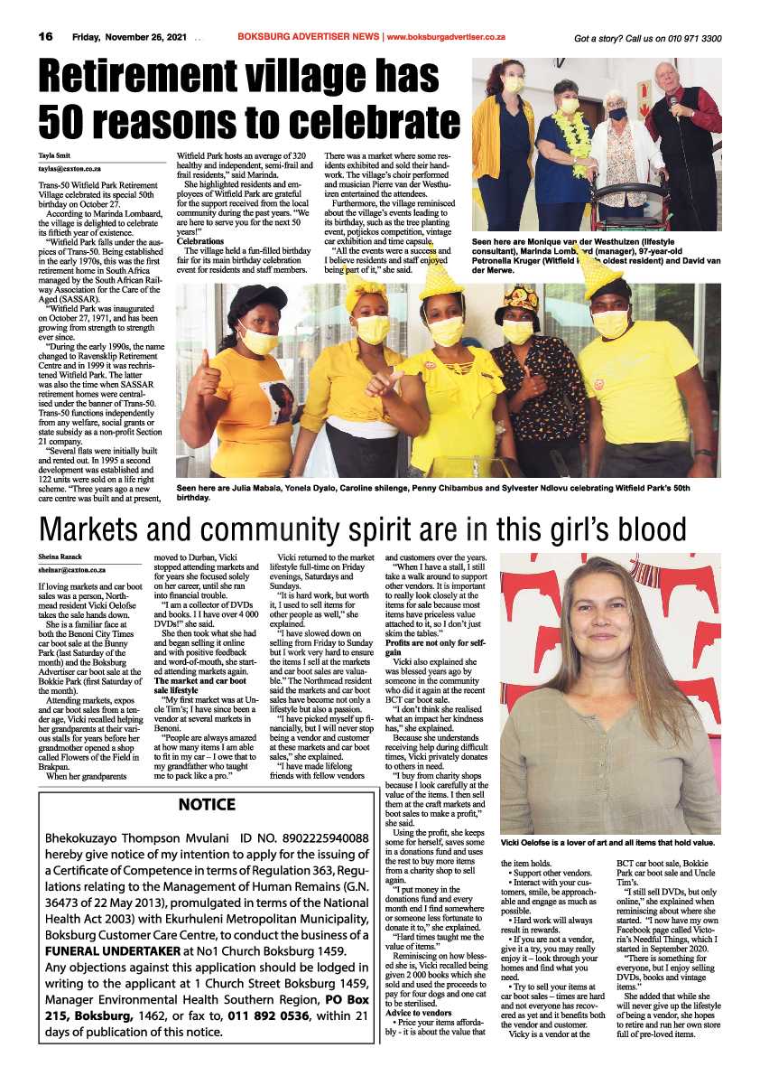 Boksburg Advertiser 26 November 2021 page 16