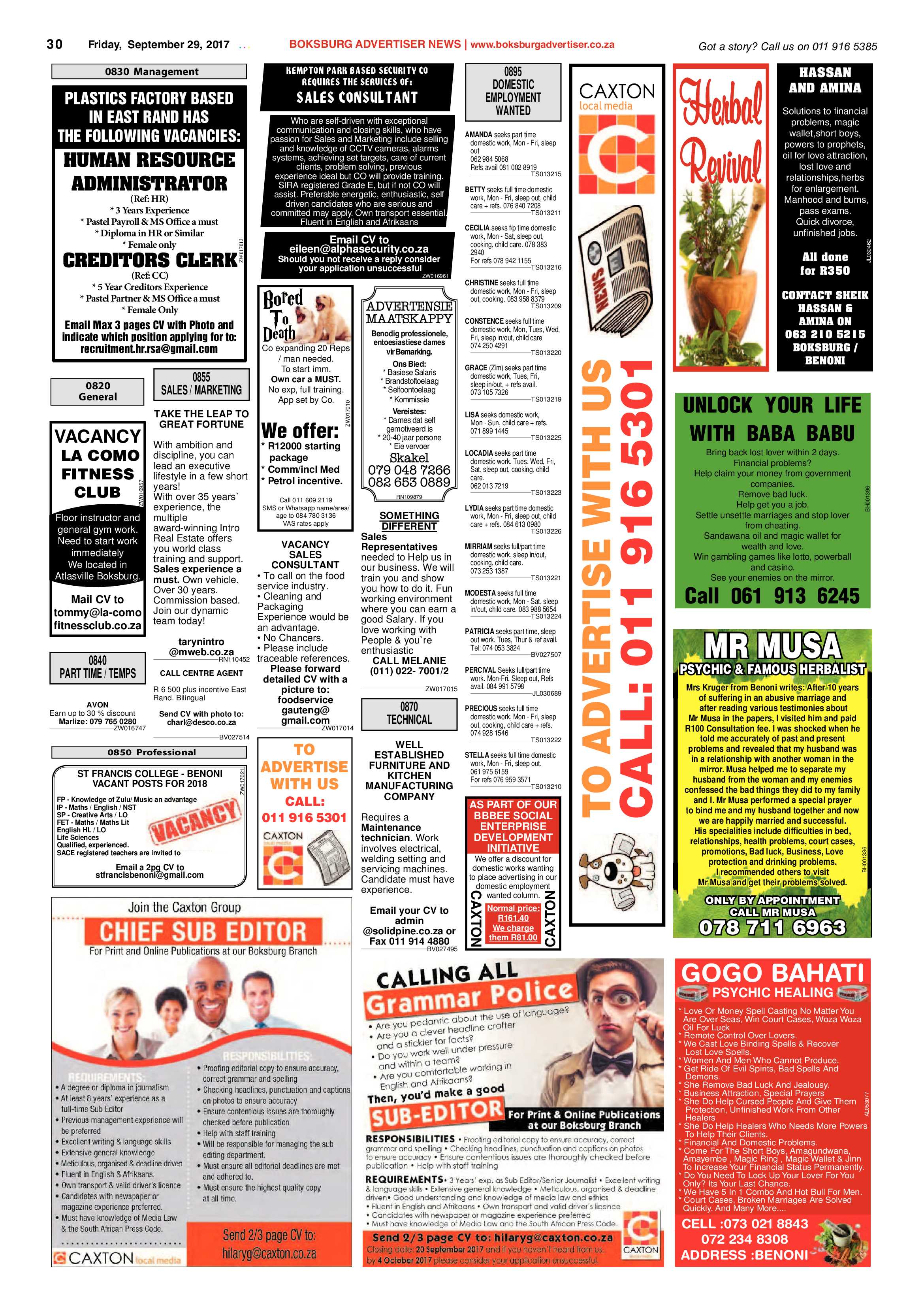 Boksburg Advertiser 26 September 2017 page 30