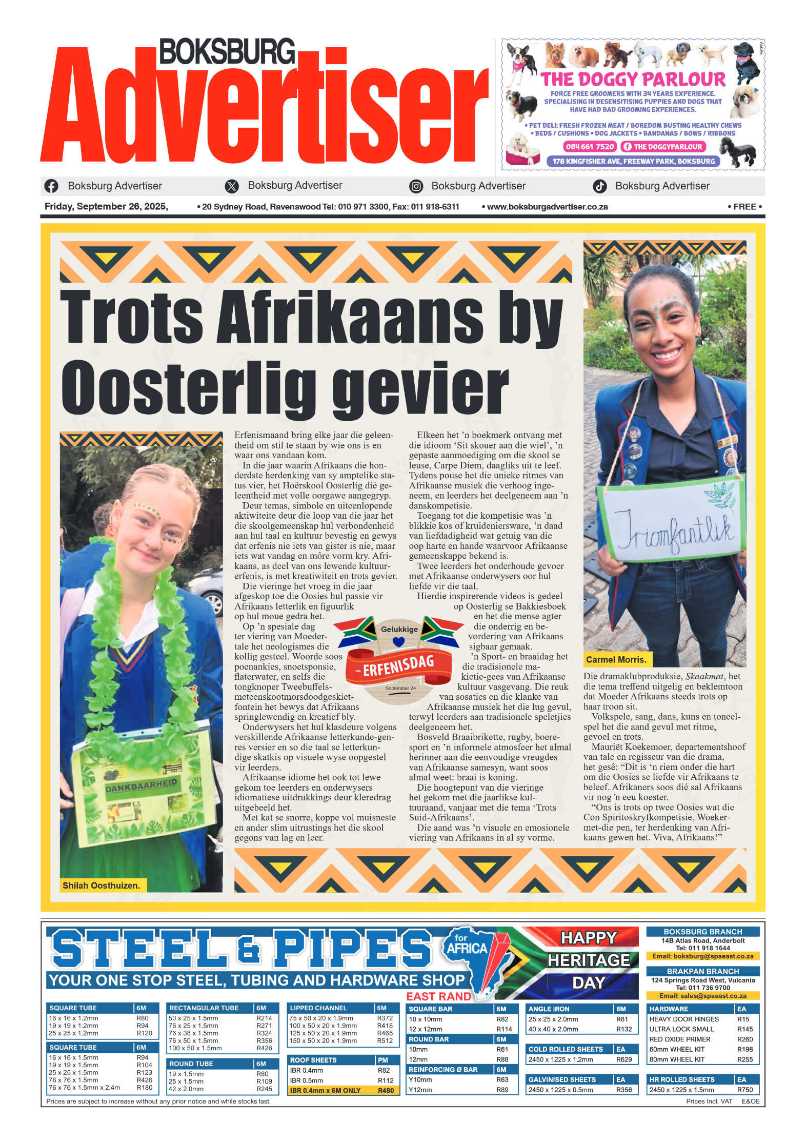 Boksburg Advertiser 26 September 2025 page 1