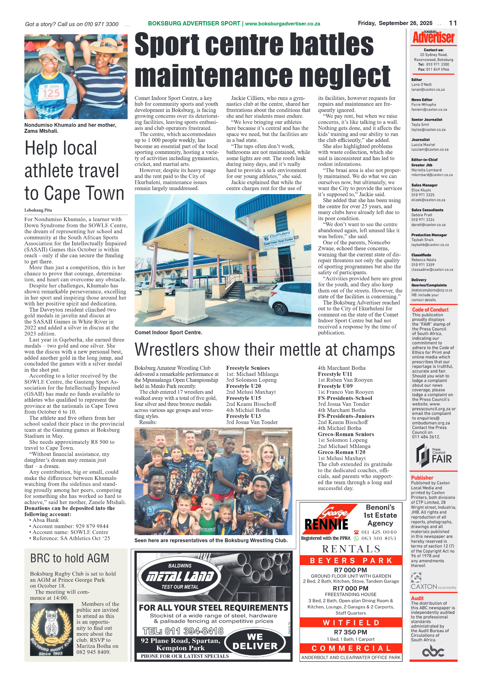 Boksburg Advertiser 26 September 2025 page 11