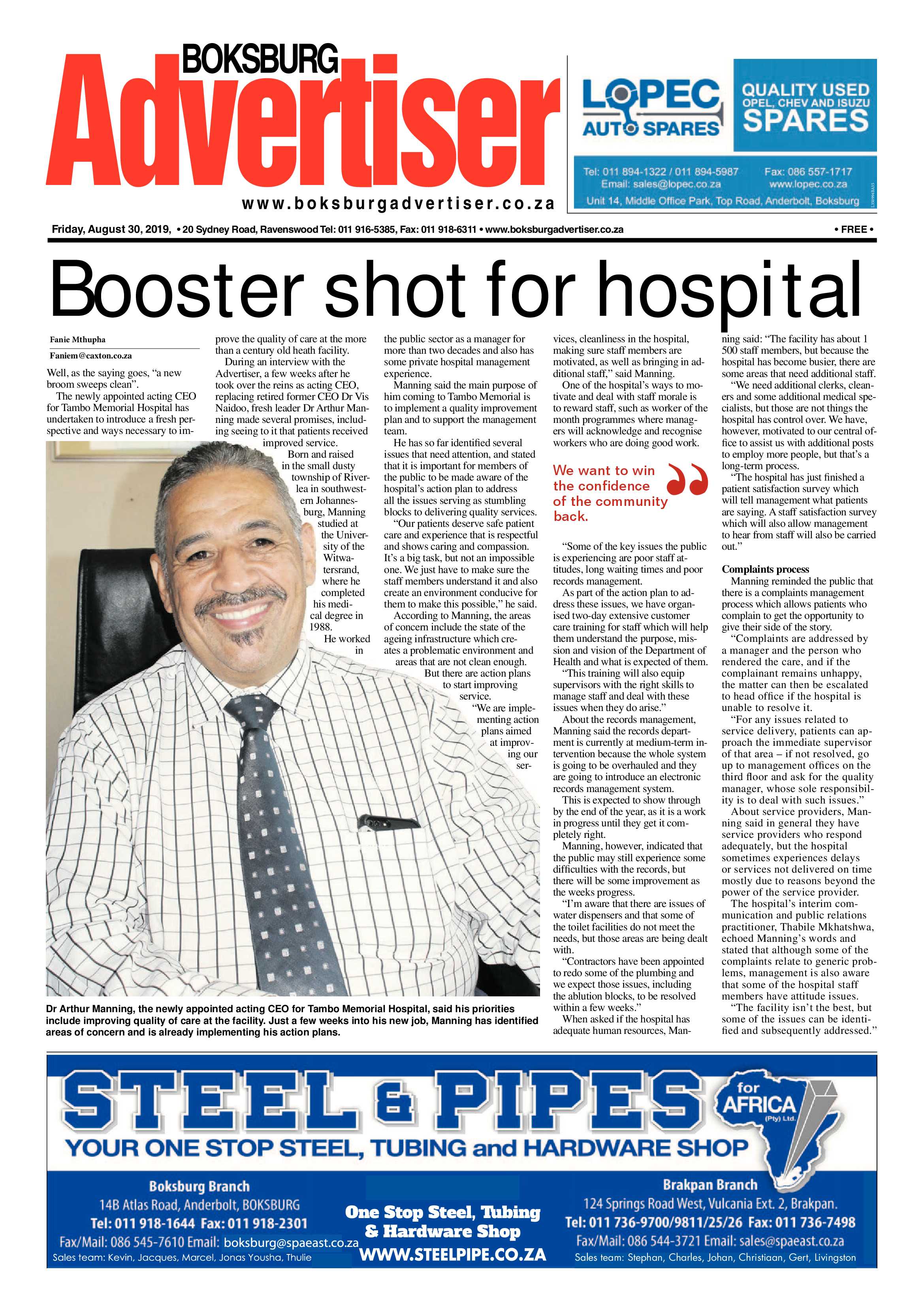 Boksburg Advertiser 27 August 2019 page 1
