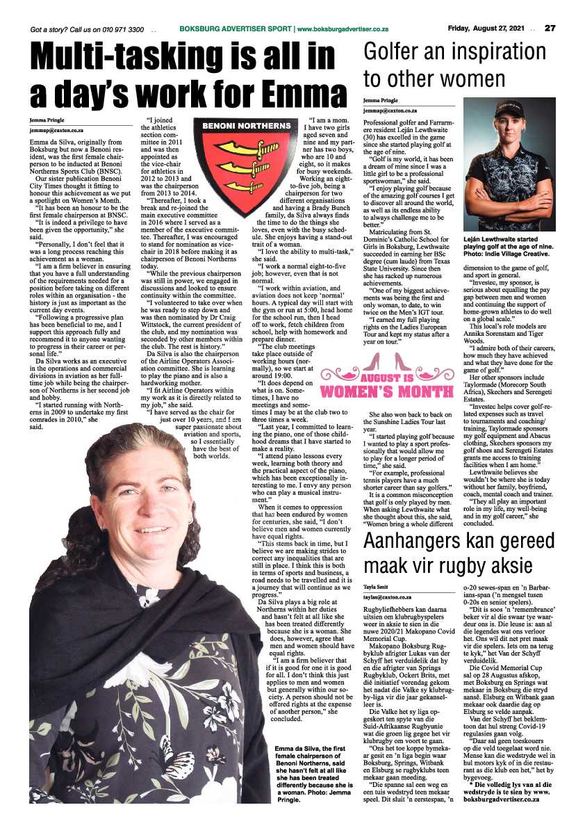 Boksburg Advertiser 27 August 2021 page 27