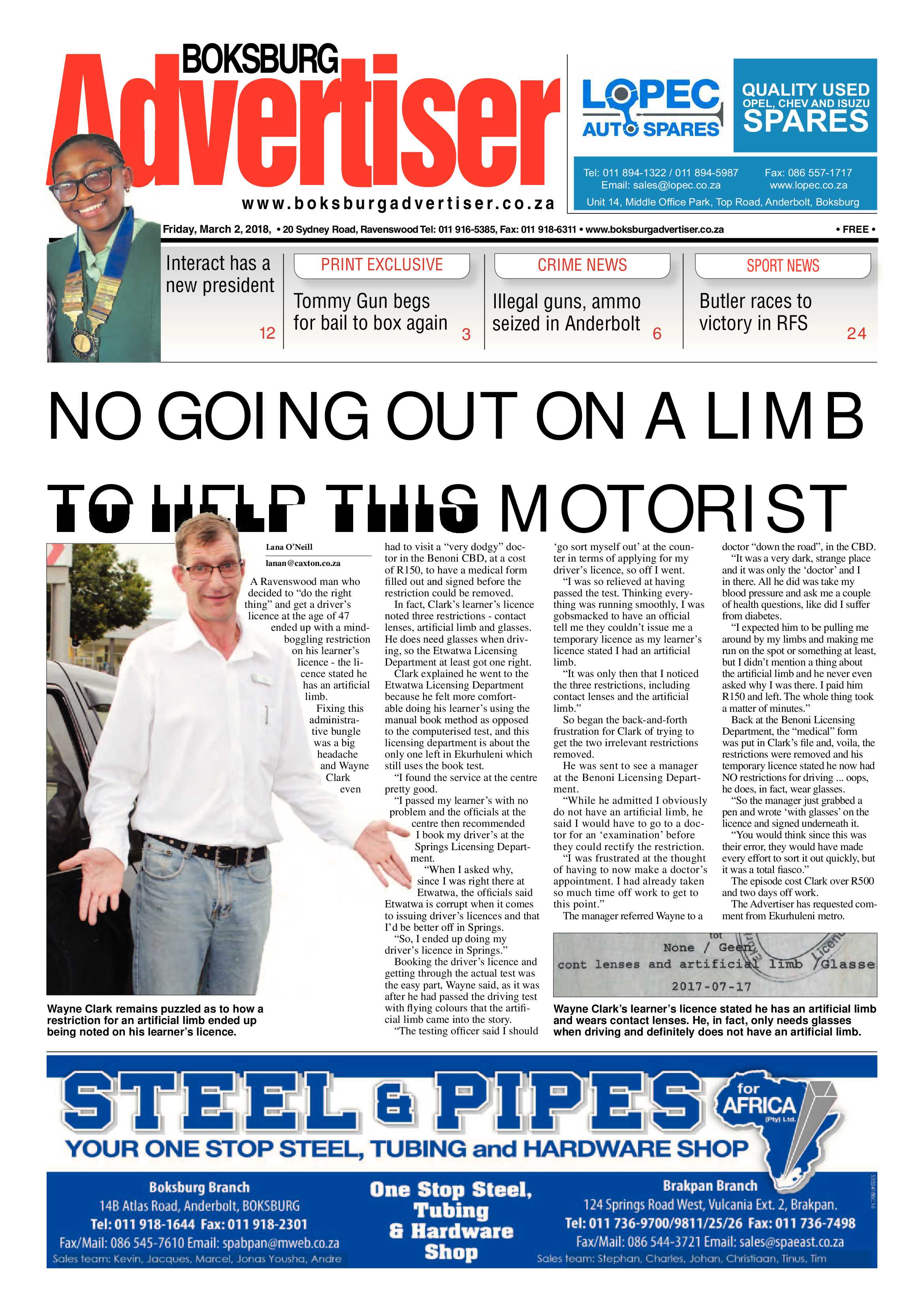 Boksburg Advertiser 27 February 2018 page 1