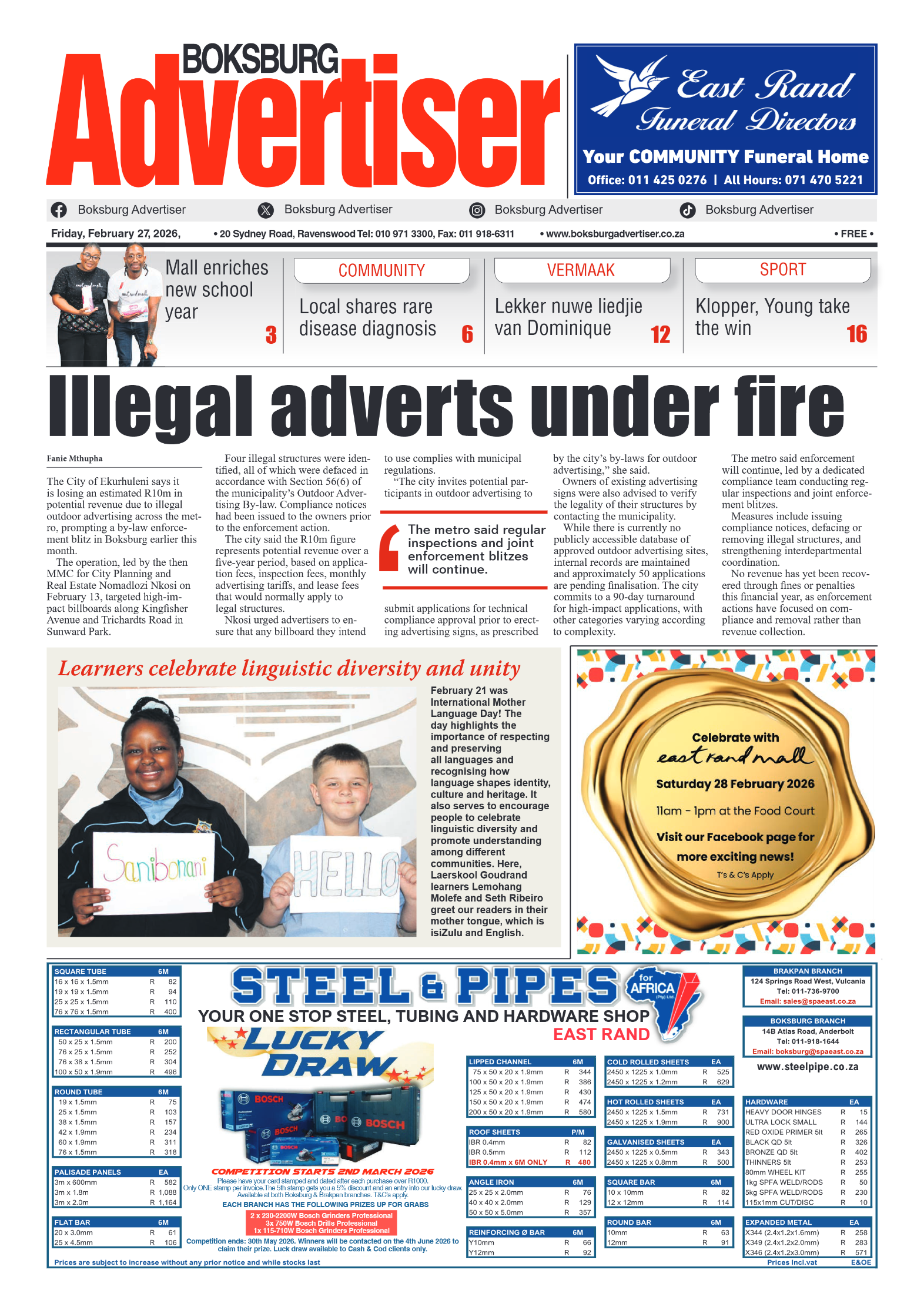 Boksburg Advertiser 27 February 2026 page 1