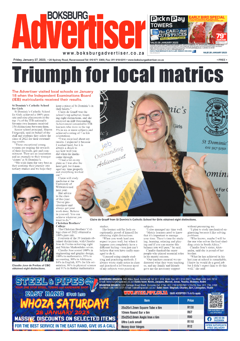 Boksburg Advertiser 27 January 2023 page 1