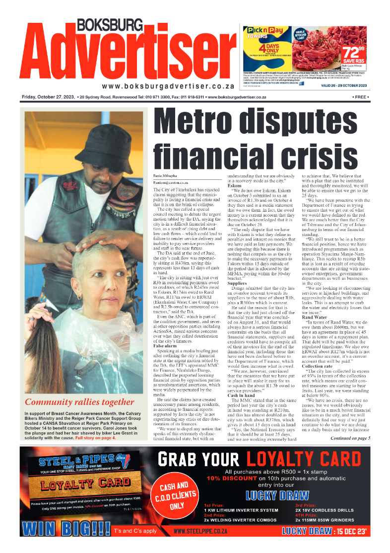 Boksburg Advertiser 27 October 2023 page 1