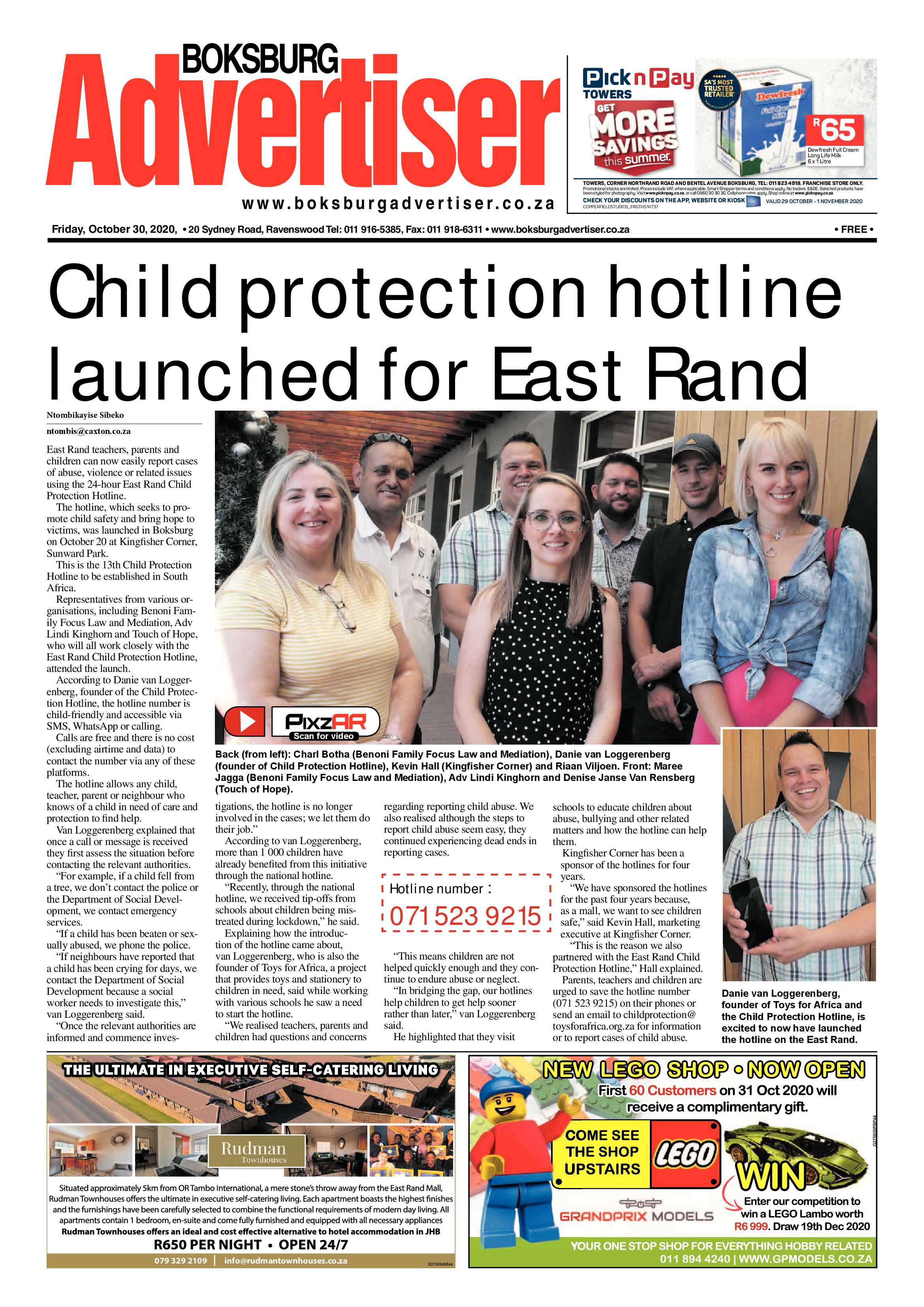 Boksburg Advertiser 27 October  2020 page 1