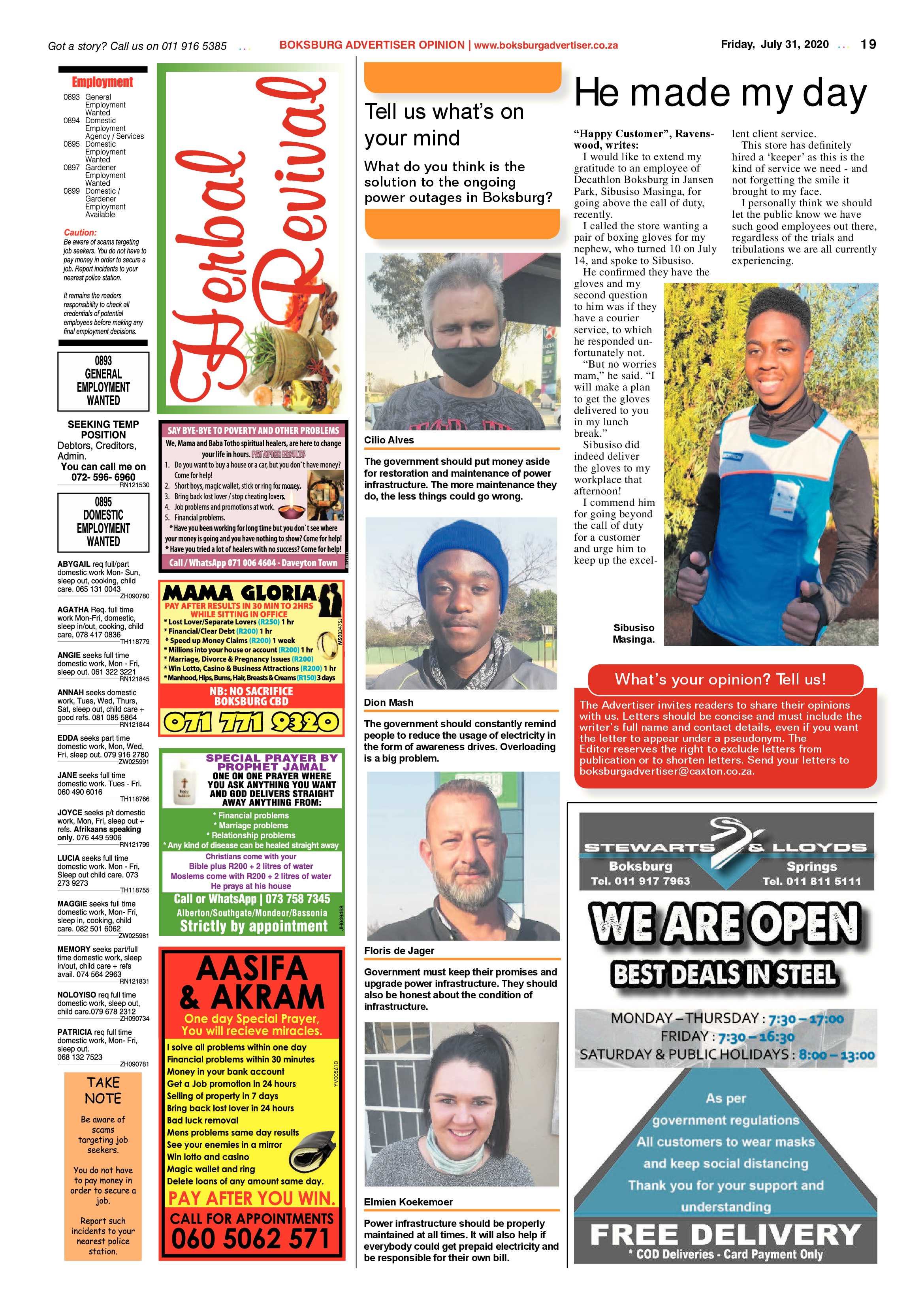Boksburg Advertiser 28 July 2020 page 19