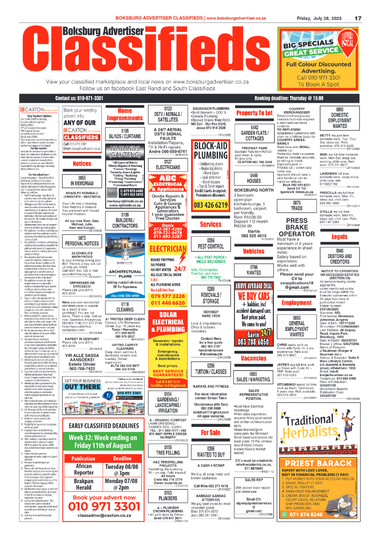 Boksburg Advertiser 28 July 2023 page 17