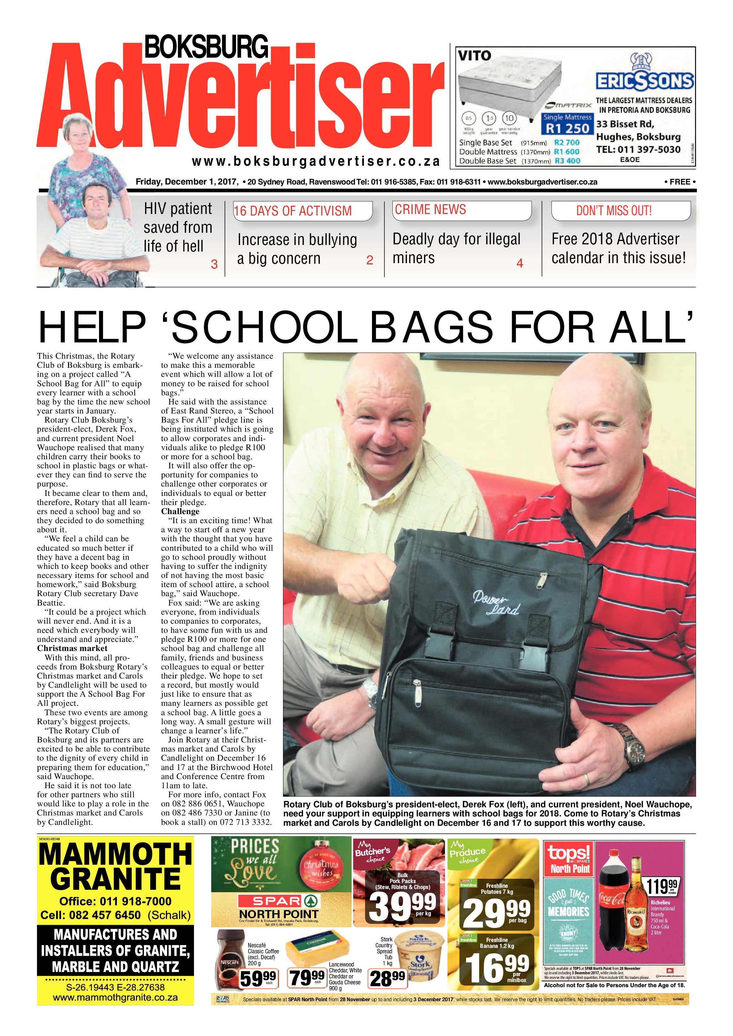 Boksburg Advertiser 28 November 2017 page 1