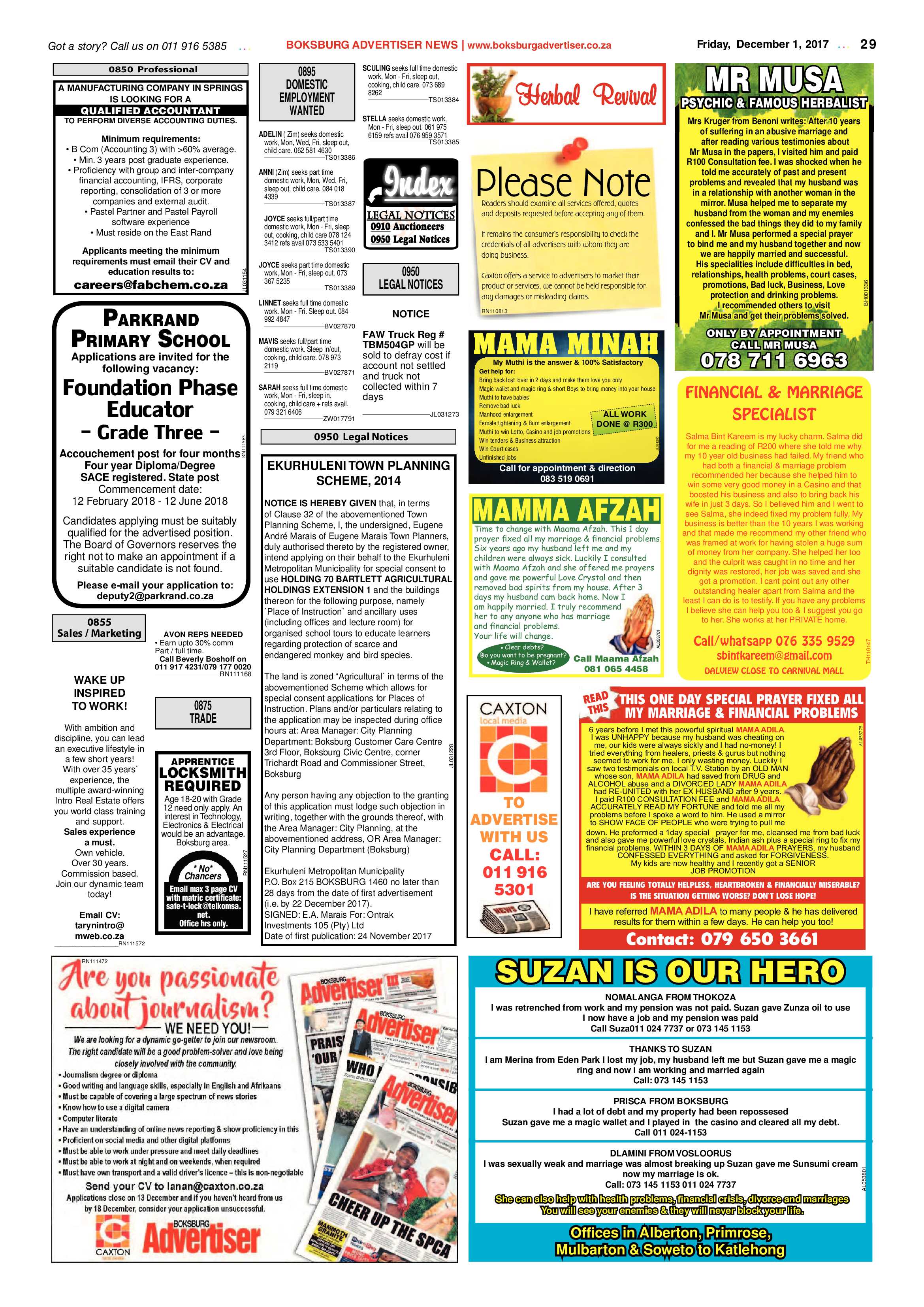 Boksburg Advertiser 28 November 2017 page 29