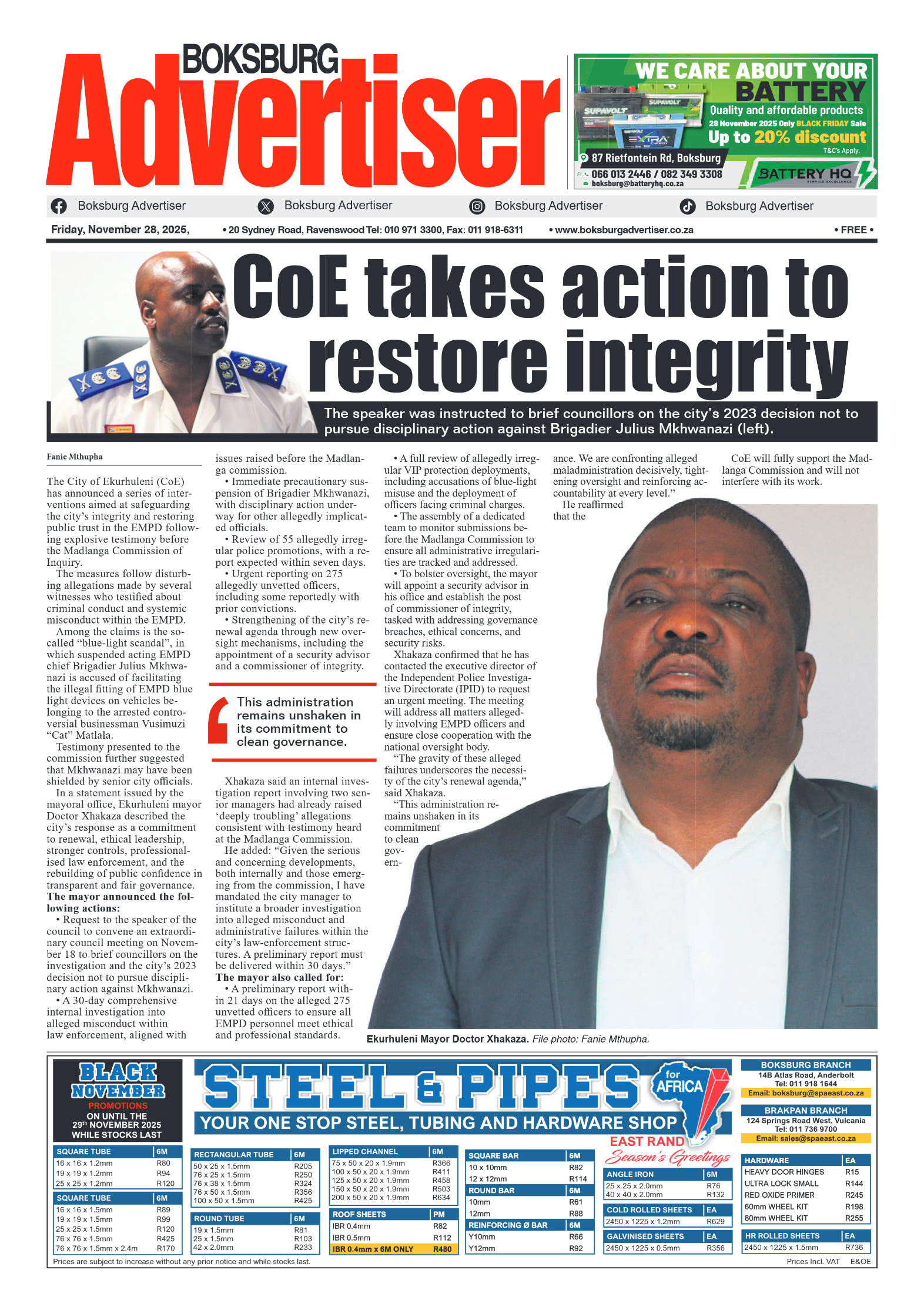Boksburg Advertiser 28 November 2025 page 1