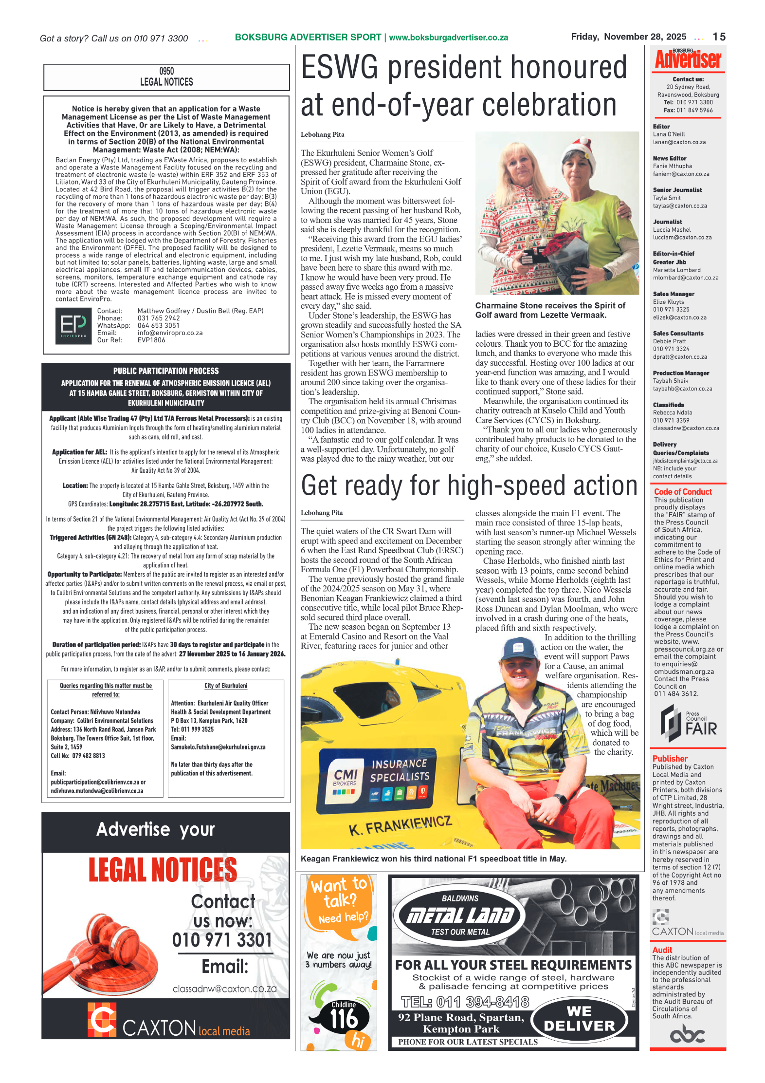 Boksburg Advertiser 28 November 2025 page 15
