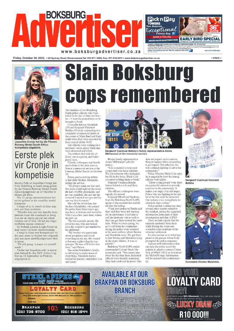 Boksburg Advertiser 28 October 2022 page 1