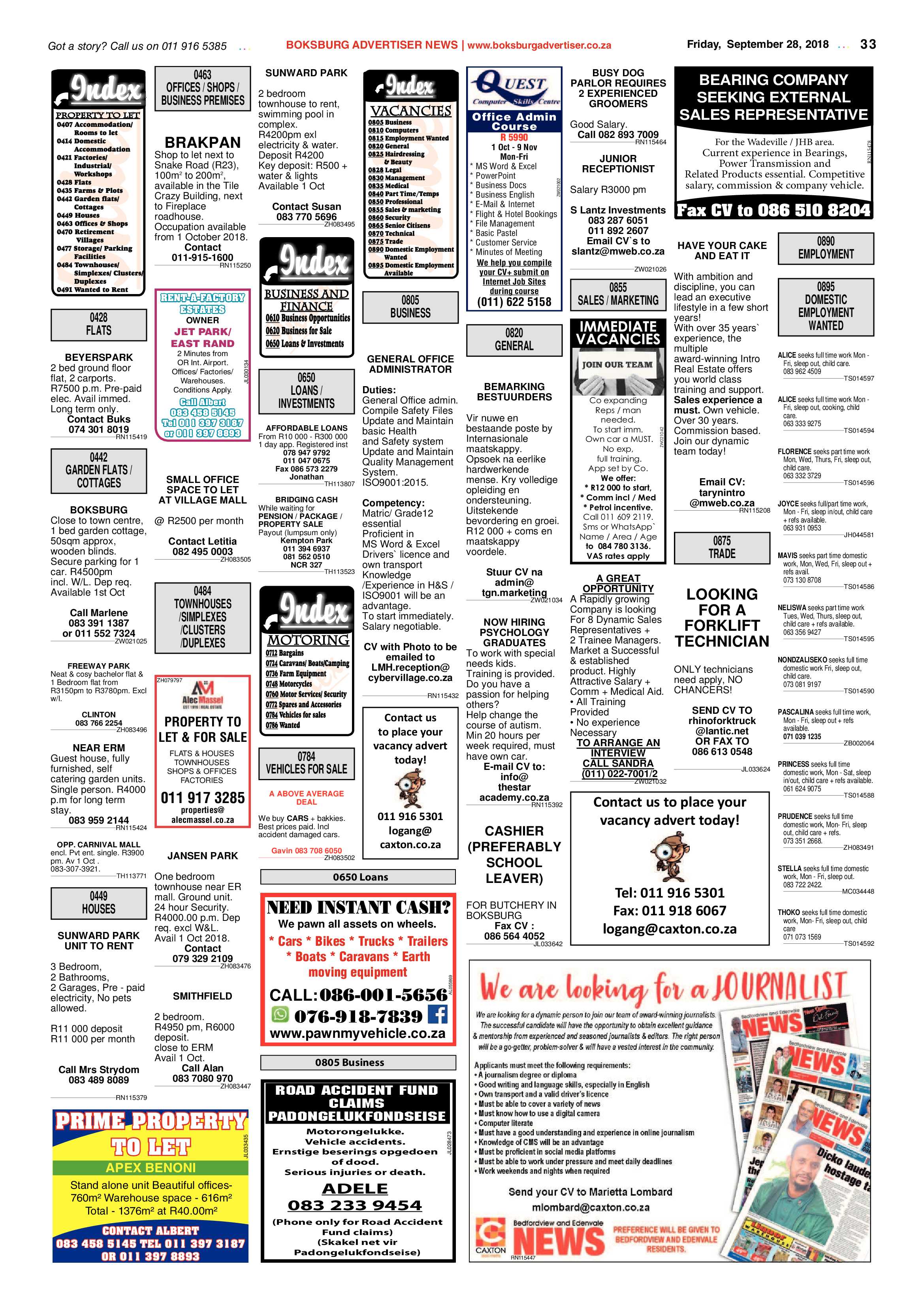 Boksburg Advertiser 25 September 2018 page 33