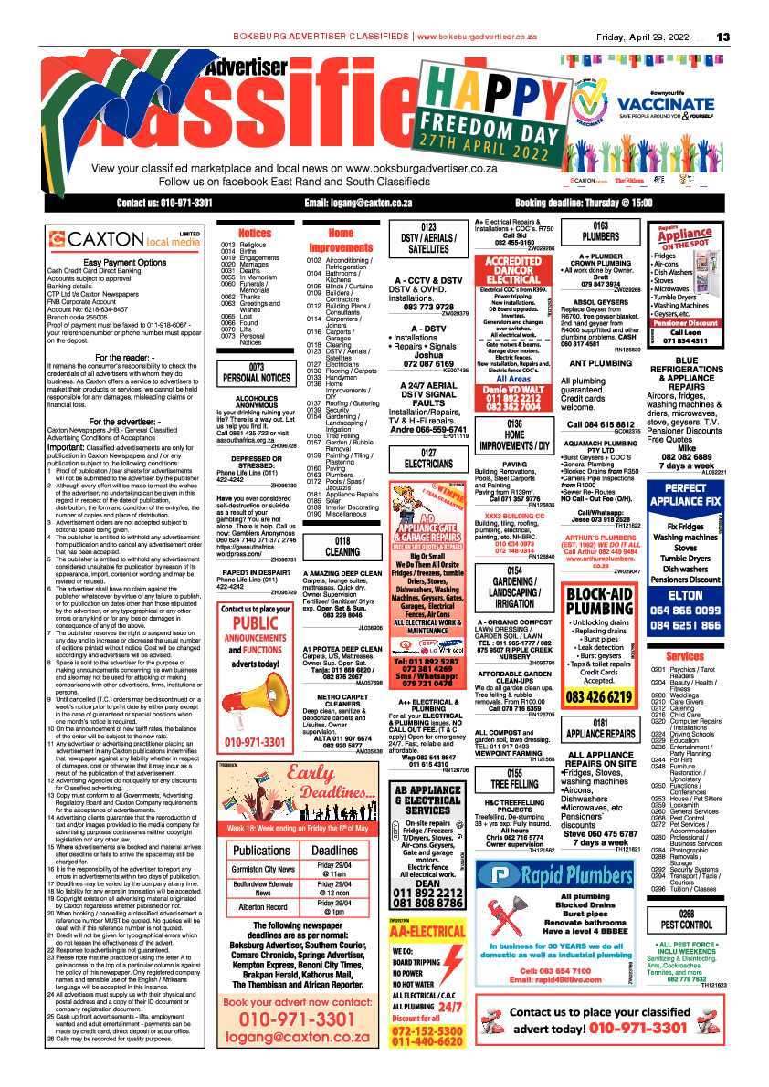 Boksburg Advertiser 29 April 2022 page 13