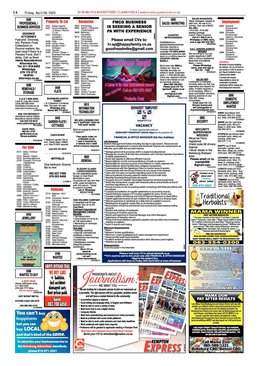 Boksburg Advertiser 29 April 2022 page 14
