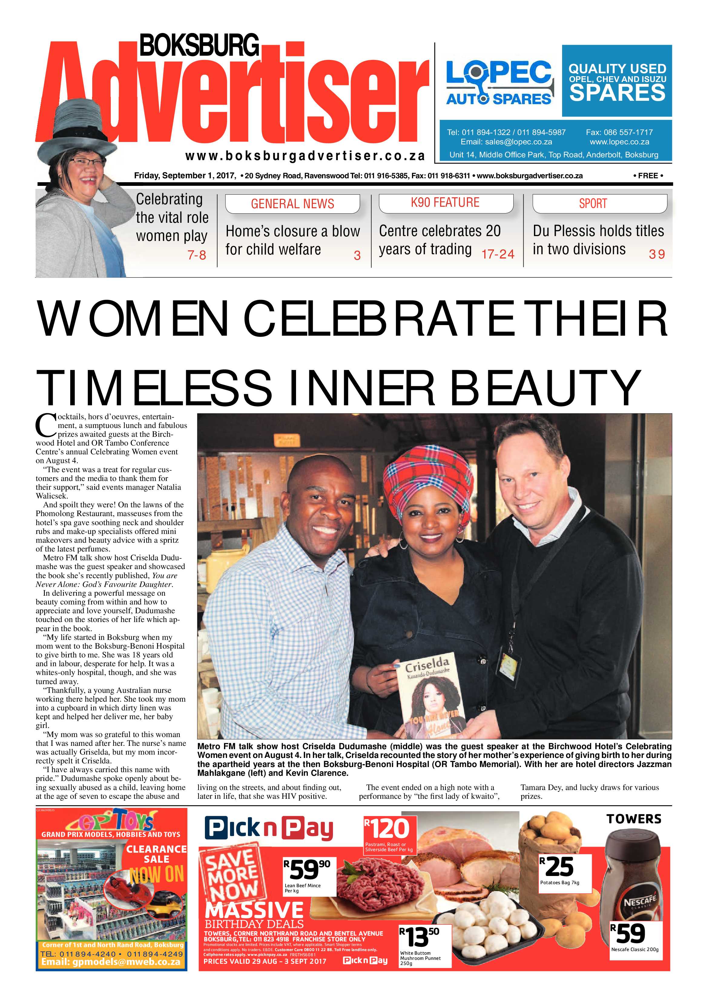 Boksburg Advertiser 29 August 2017 page 1
