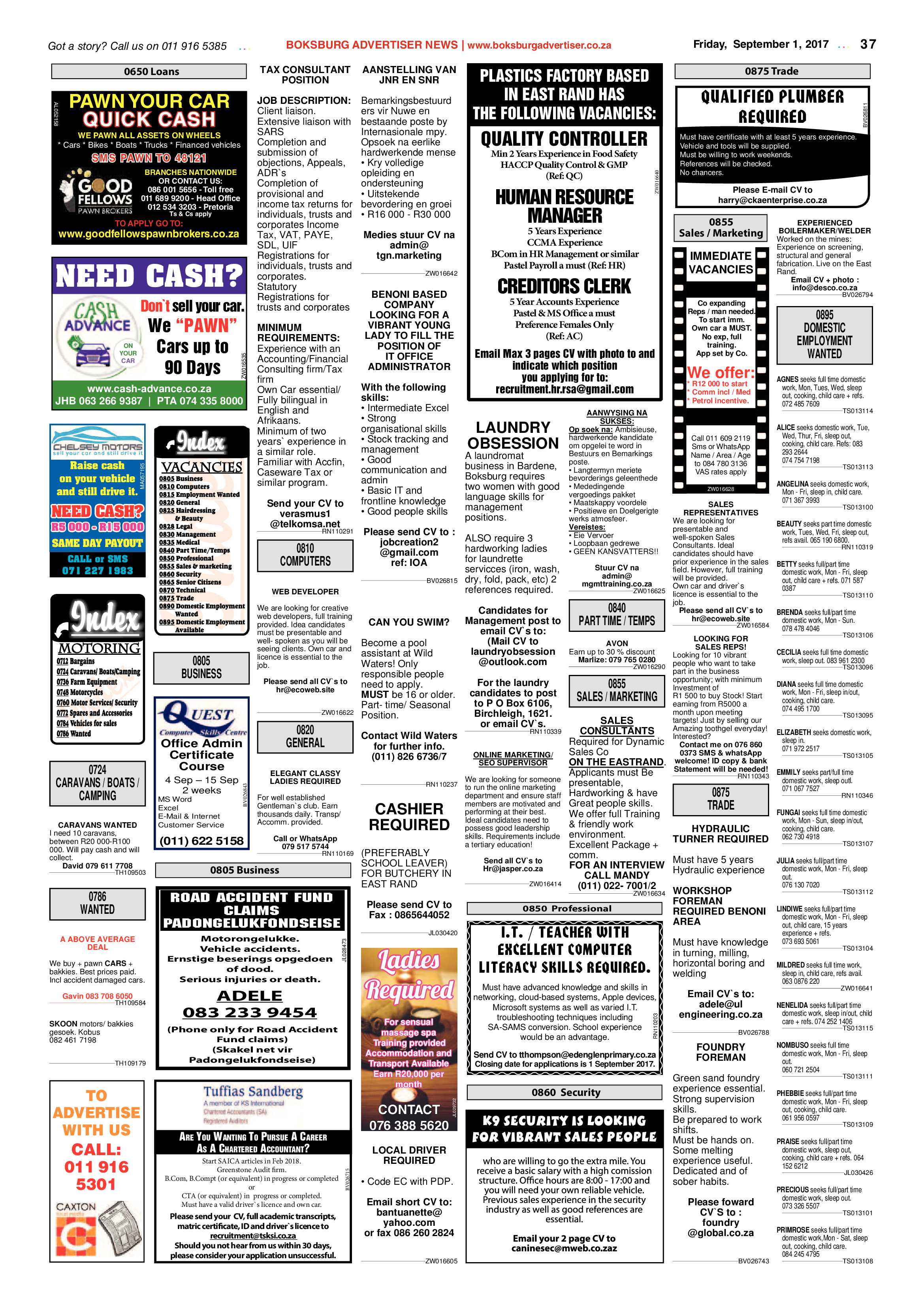Boksburg Advertiser 29 August 2017 page 37