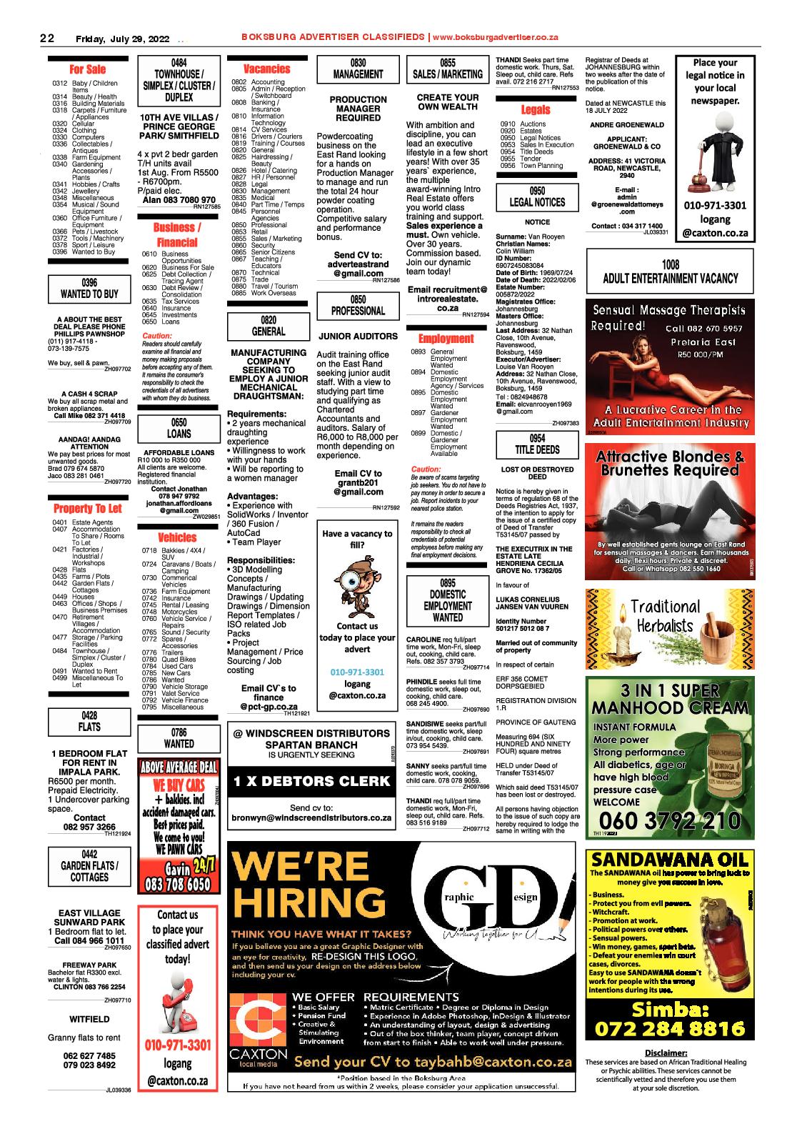 Boksburg Advertiser 29 July 2022 page 22