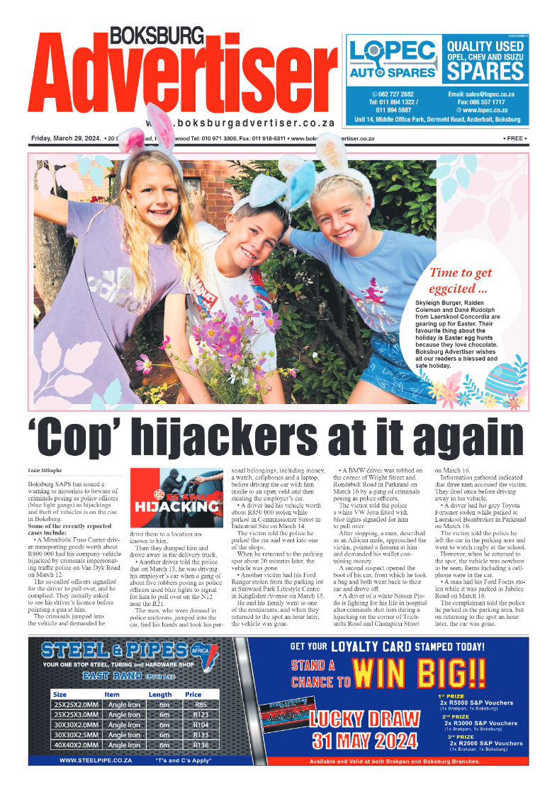 Boksburg Advertiser 29 March 2024 page 1