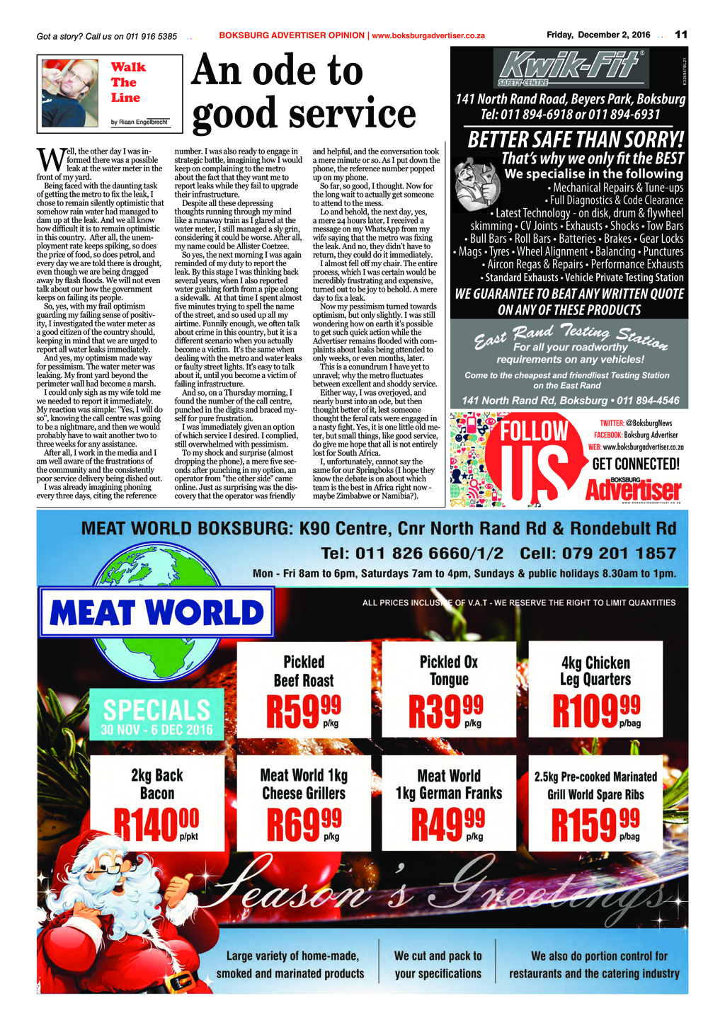 Boksburg Advertiser 29 November 2016 page 11