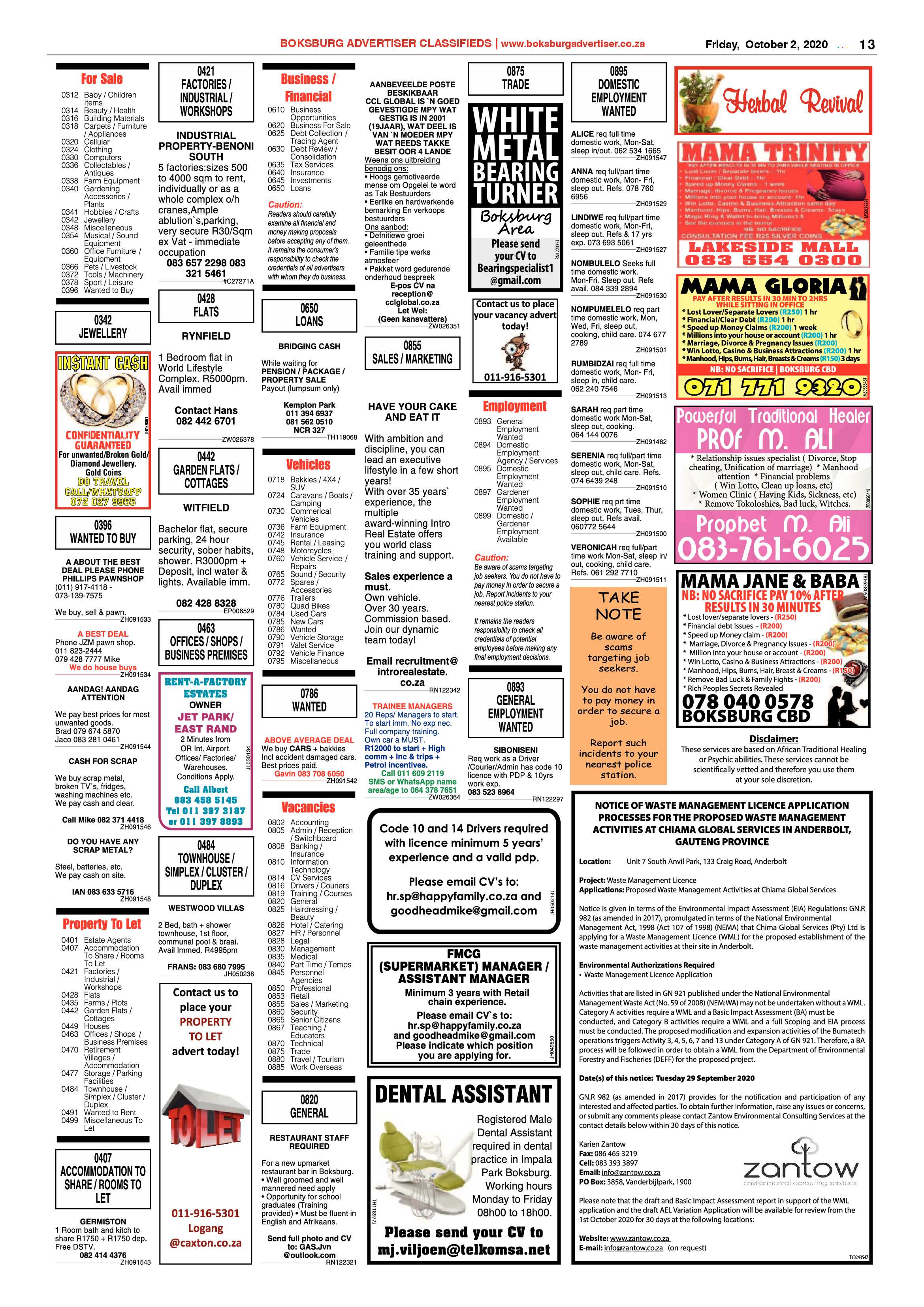 Boksburg Advertiser 29 September 2020 page 13