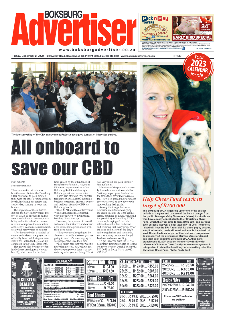 Boksburg Advertiser 2 Dec 2022 page 1