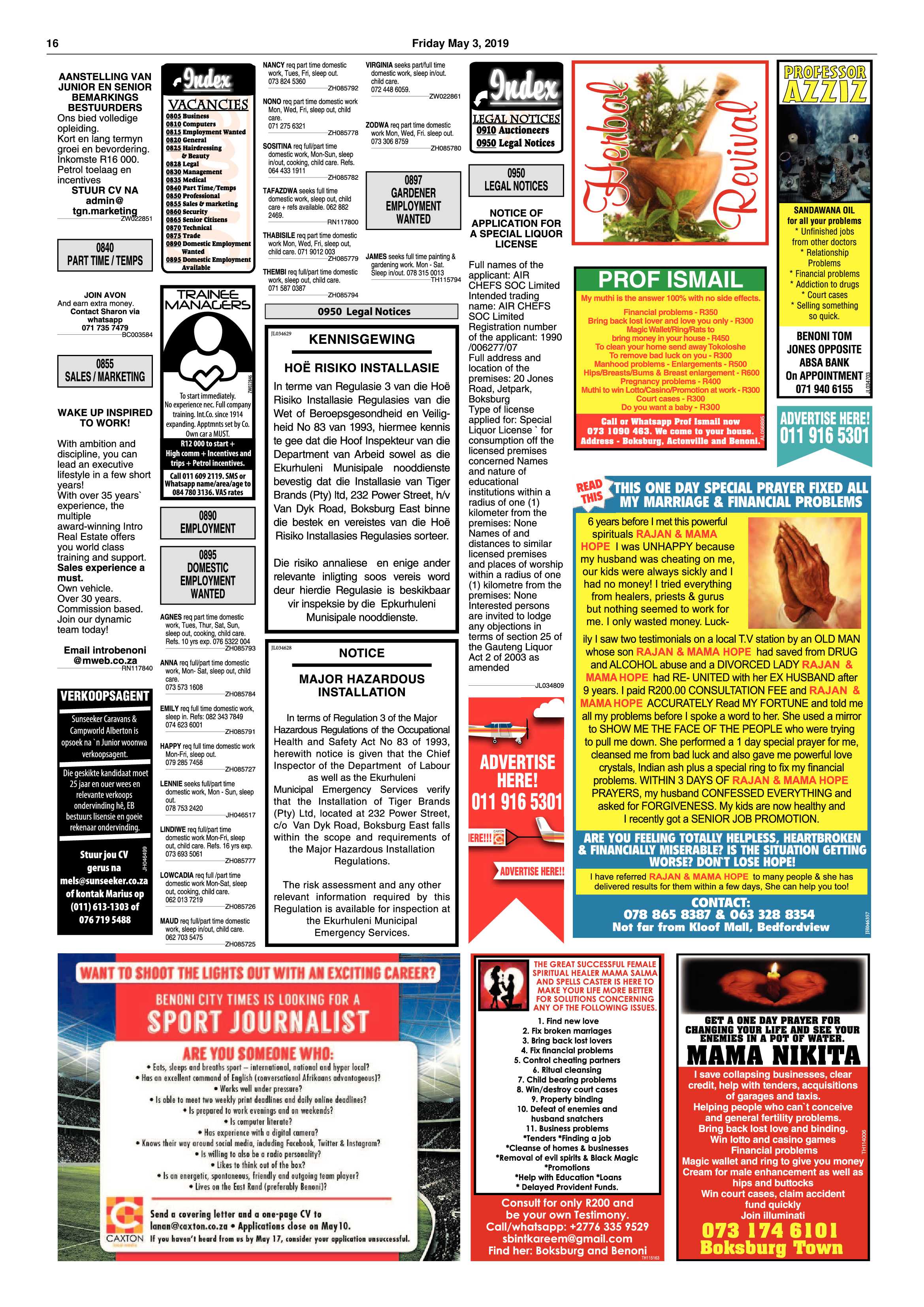 Boksburg Advertiser 30 April 2019 page 16