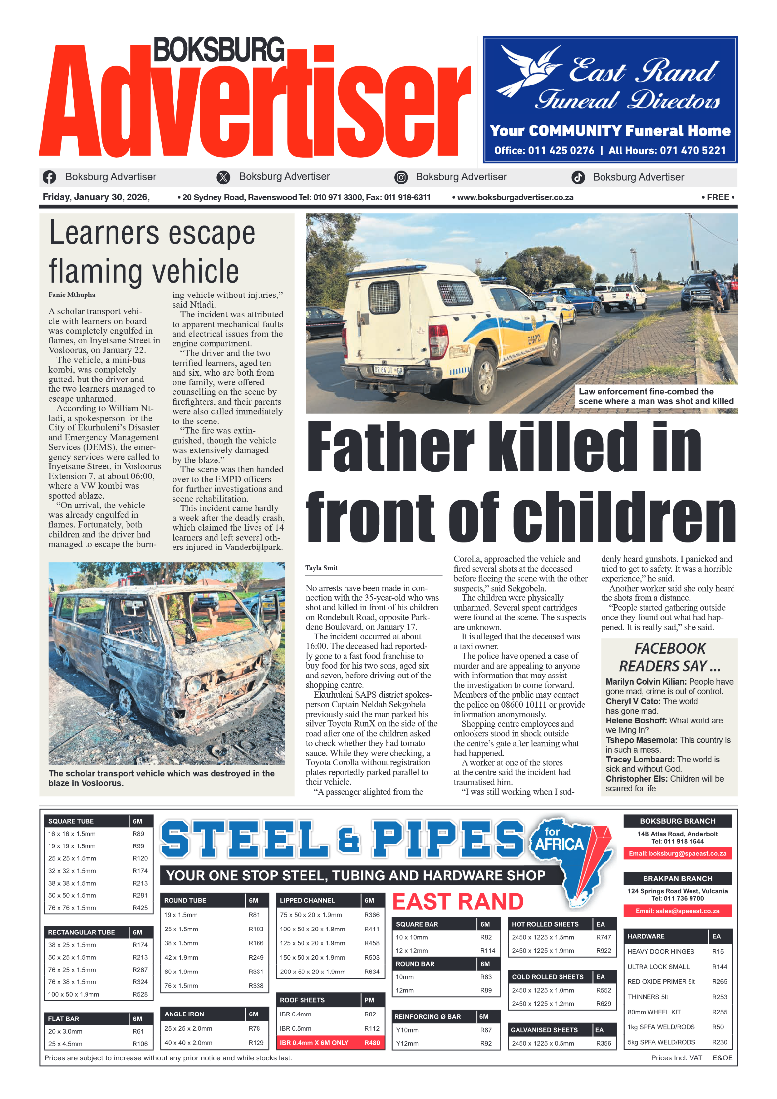 Boksburg Advertiser 30 January 2026 page 1