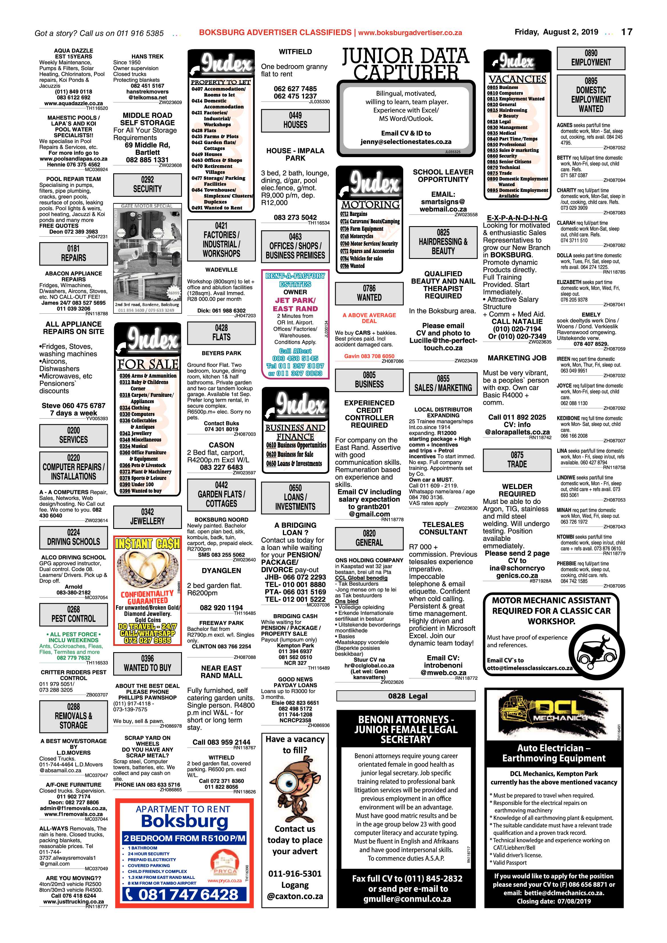 Boksburg Advertiser 30 July 2019 page 17